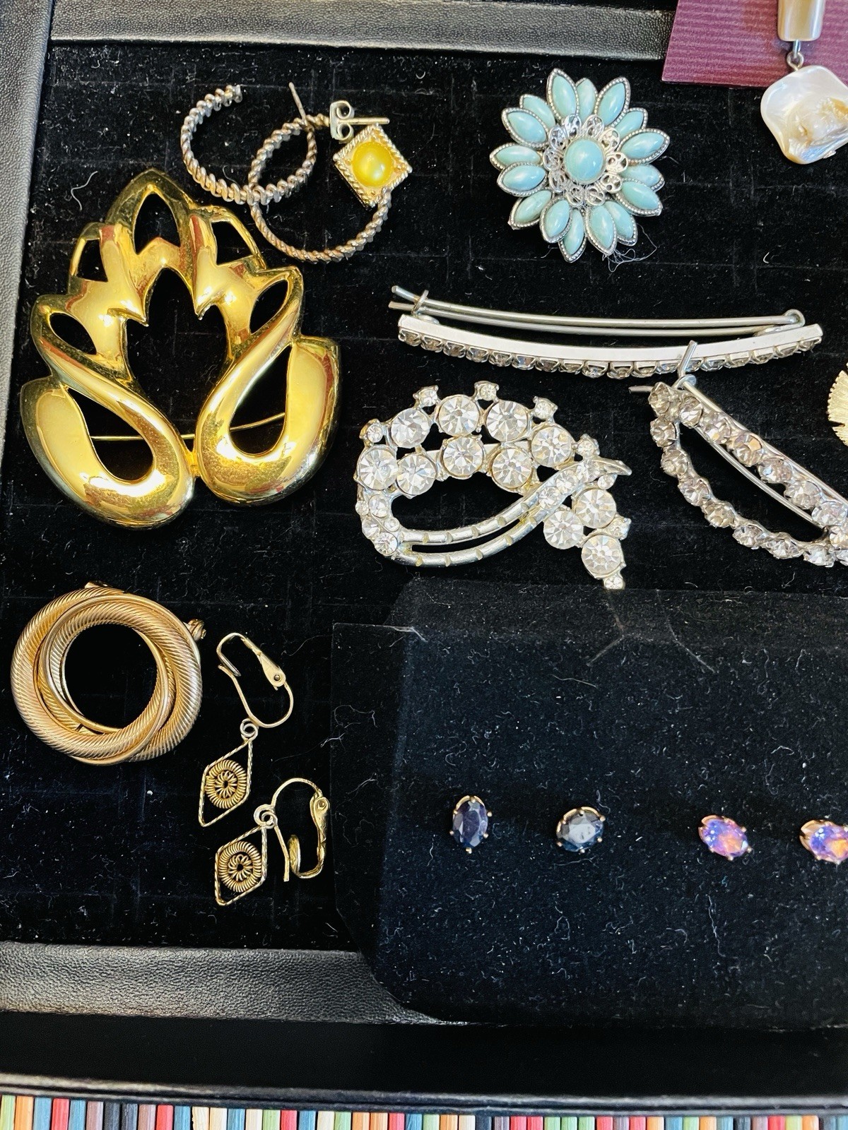 Jewelry Lot Ronte Diamond Dust Necklace Rhinestone Brooch Earrings 17 Pcs Vntg