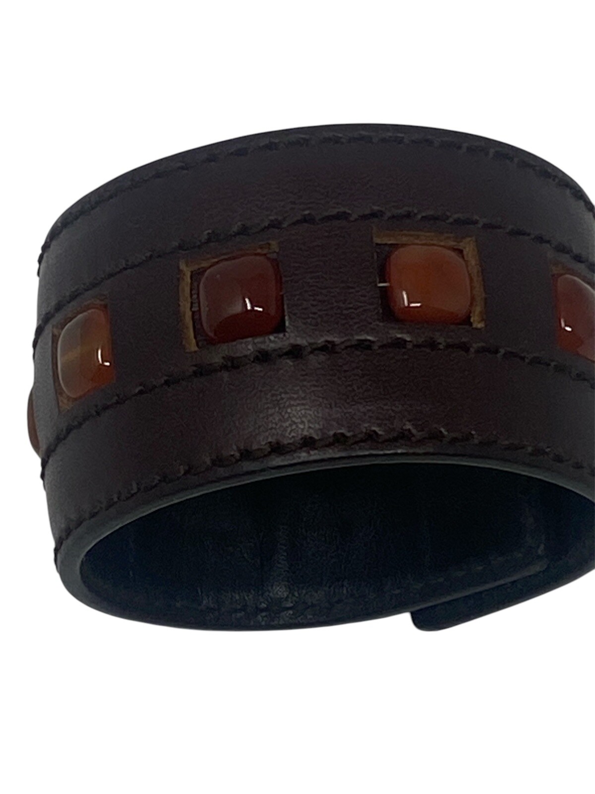 Yves Saint Laurent Vintage Brown Rive Gauche Leather Cuff Bracelet YSL