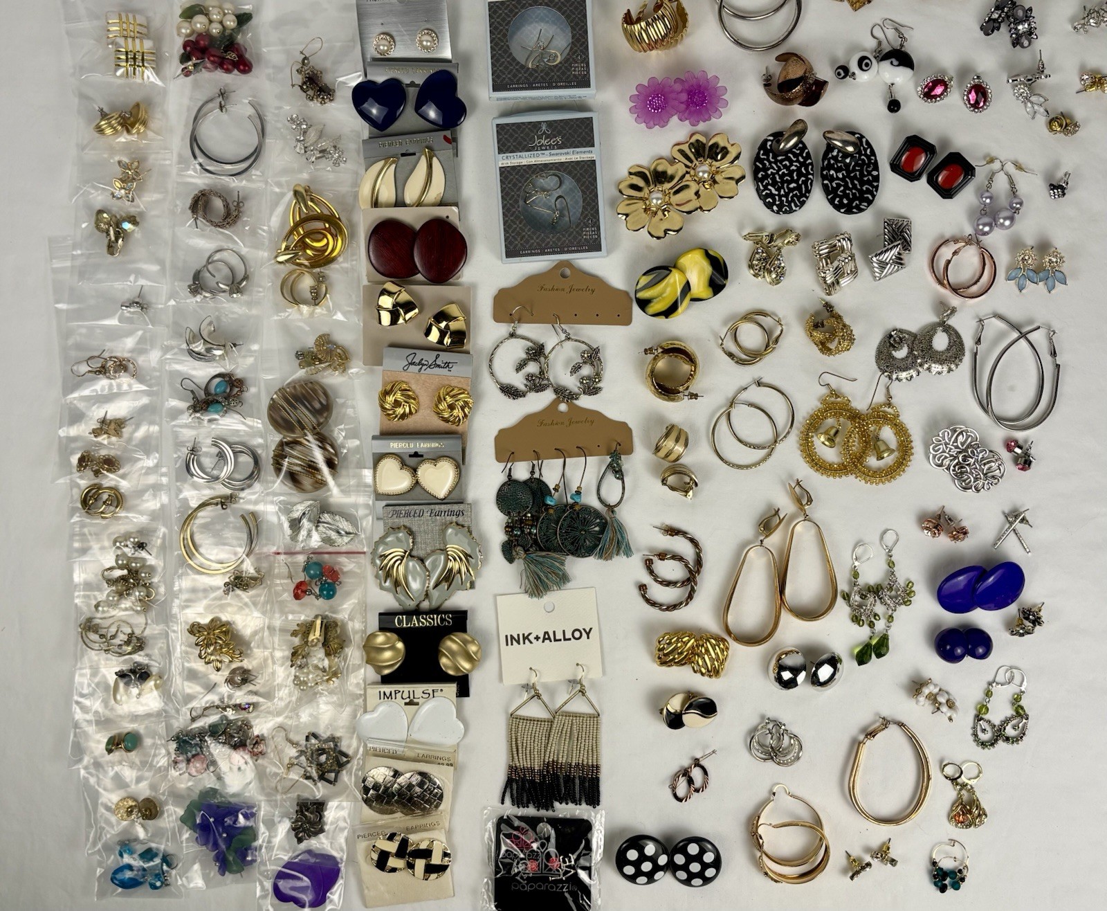 Large Earring Lot 100+ Pairs Mixed Vintage Modern Pierced Clip Hoops Studs