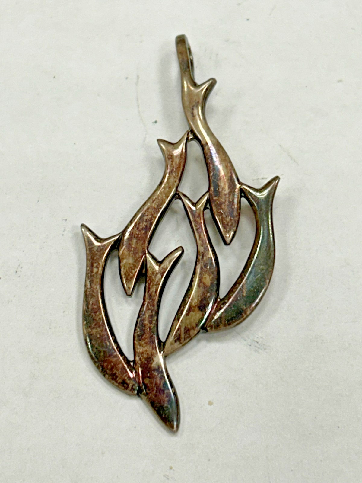 Vintage Signed By Unknown Maker School Of Fish 925 Sterling Silver Pendant