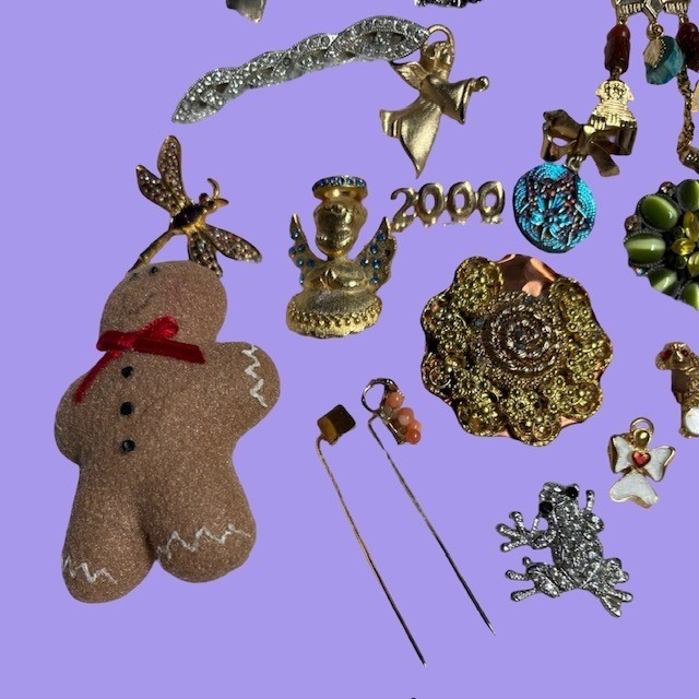 Vintage Brooch Pin Lot Damaged Repair Craft Christmas Angel Animal Rhinestone