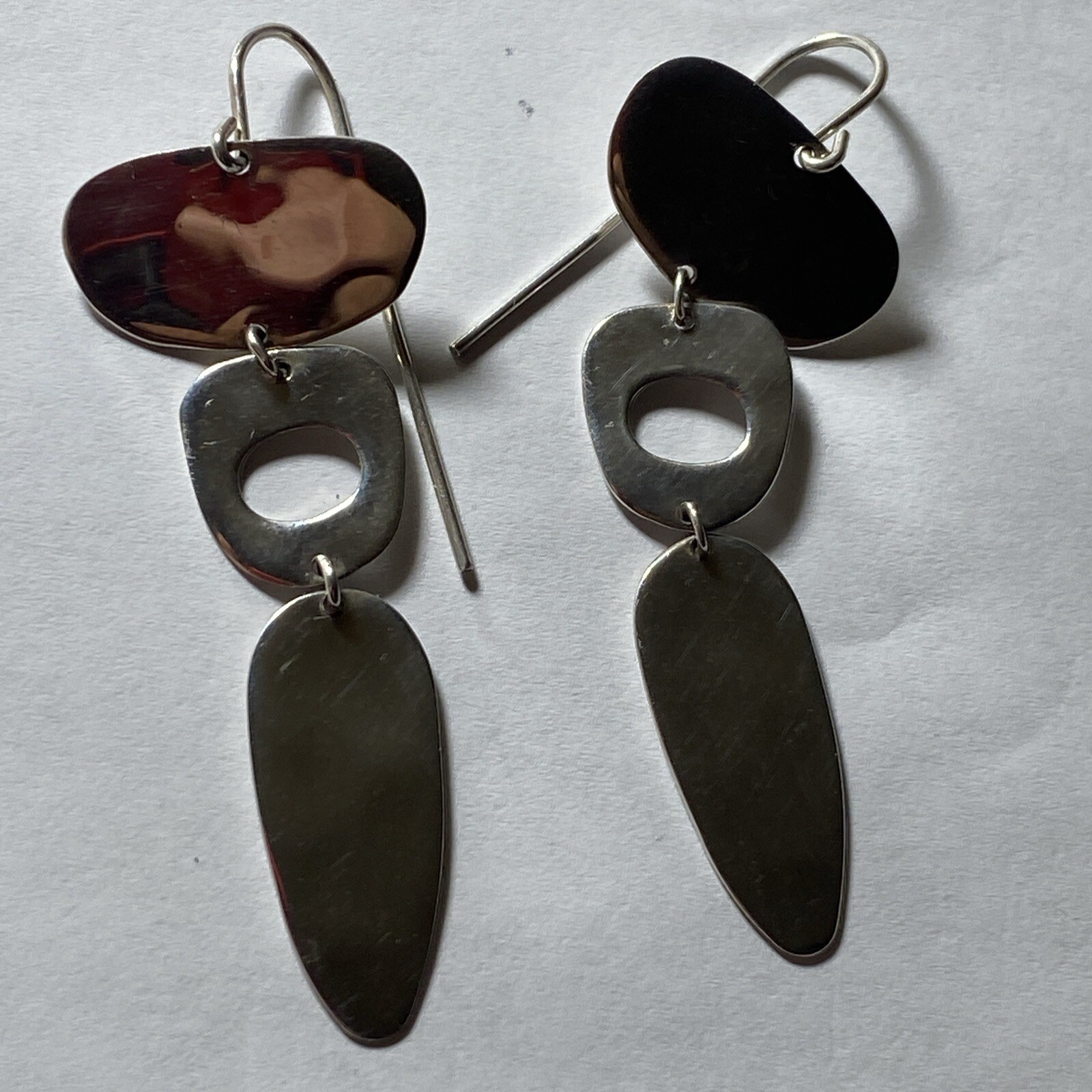 Pierced Earrings Mobile Articulated Mod Sterling 2 1/4” Signed RLM Studio