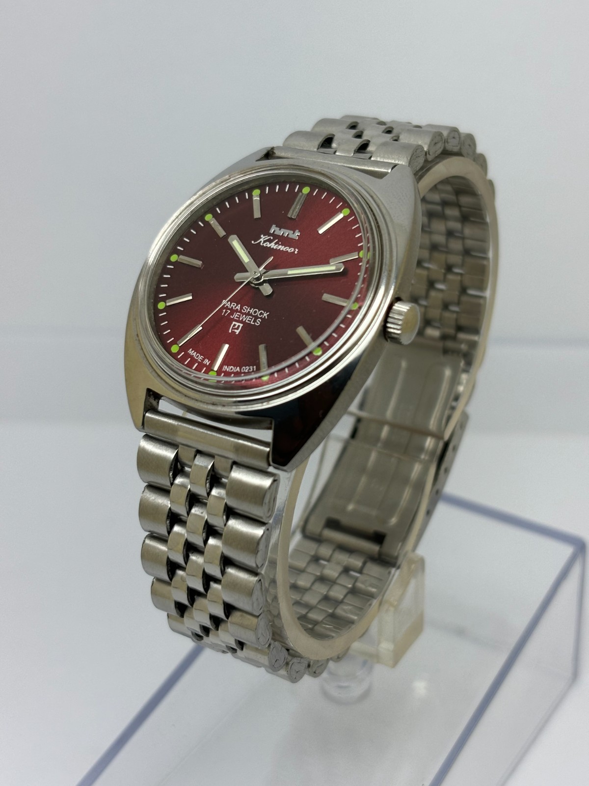 Vintage HMT Kohinoor Red Dial Mechanical hand Winding Transparent Back Case