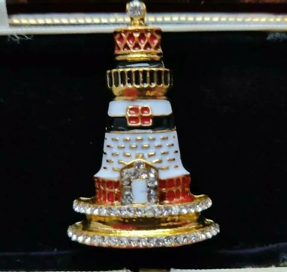 Crystal Fine Enamel Vintage Style Lighthouse Brooch Pin Jewellery Shawl Pin