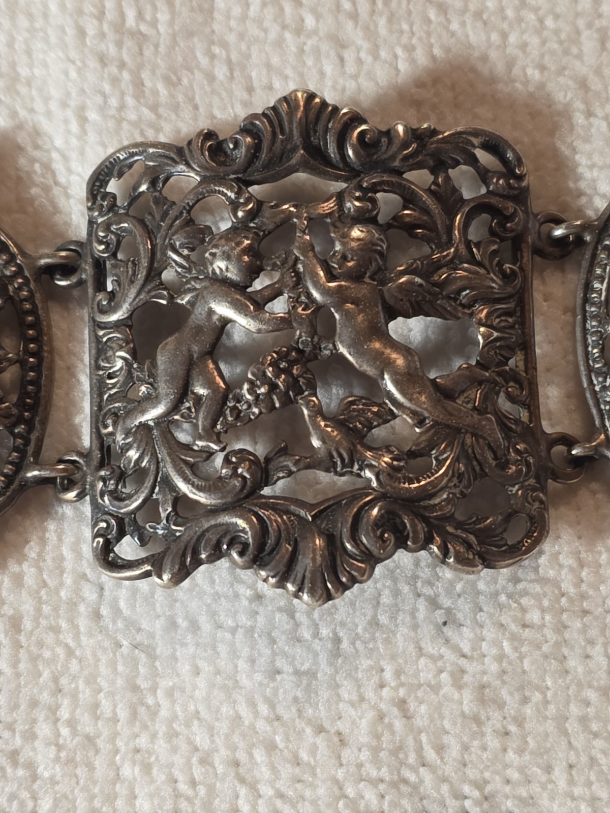 Vintage Cini Sterling 925 Cherub & Lion Bracelet Italian Renaissance Revival