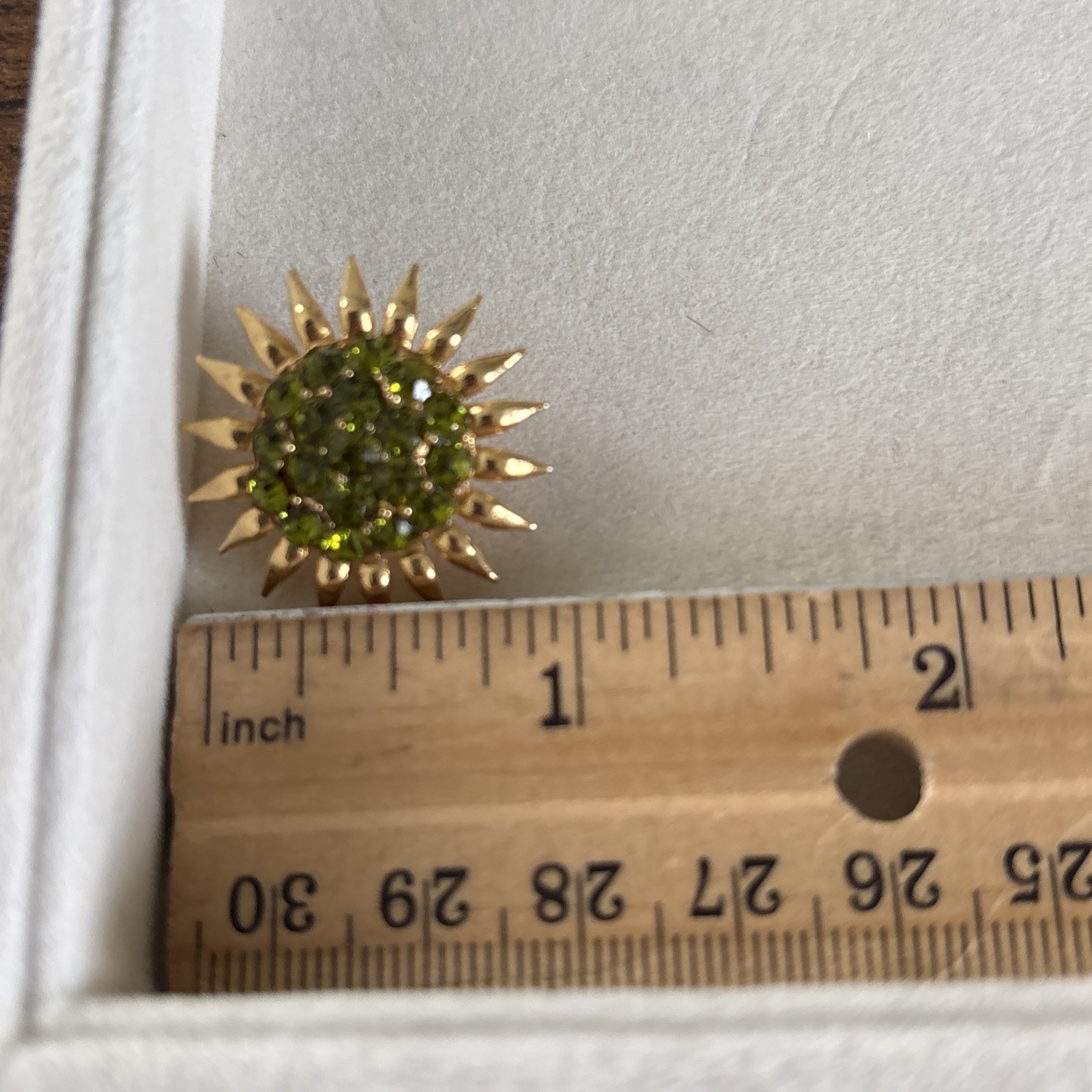 Vintage Green Rhinestones Gold Tone Sunflower Clip On Earrings MCM Statement