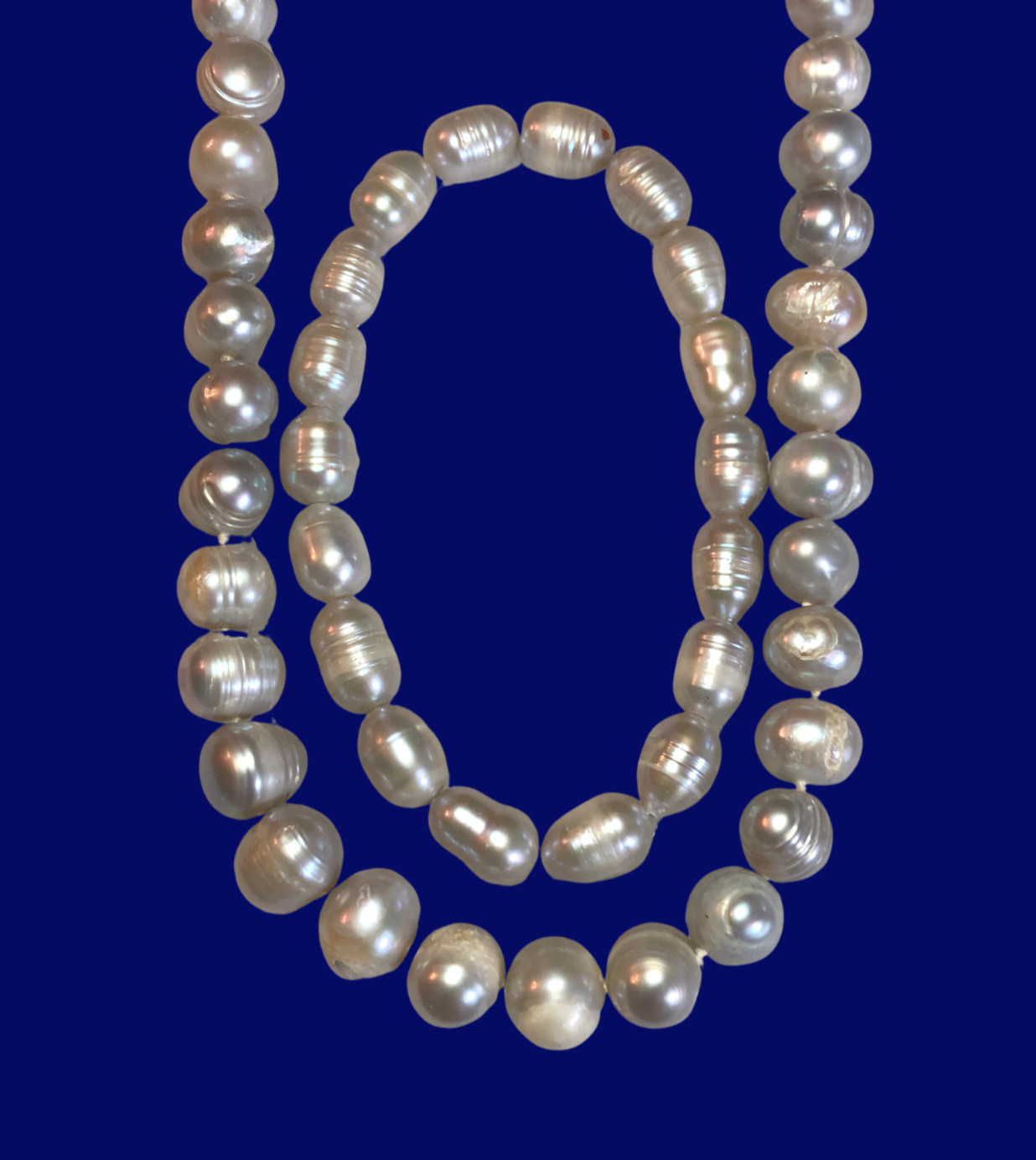 Silver Cultured Pearl Strand Necklace Baroque Knotted 9-10mm 29″ +Bracelet P8