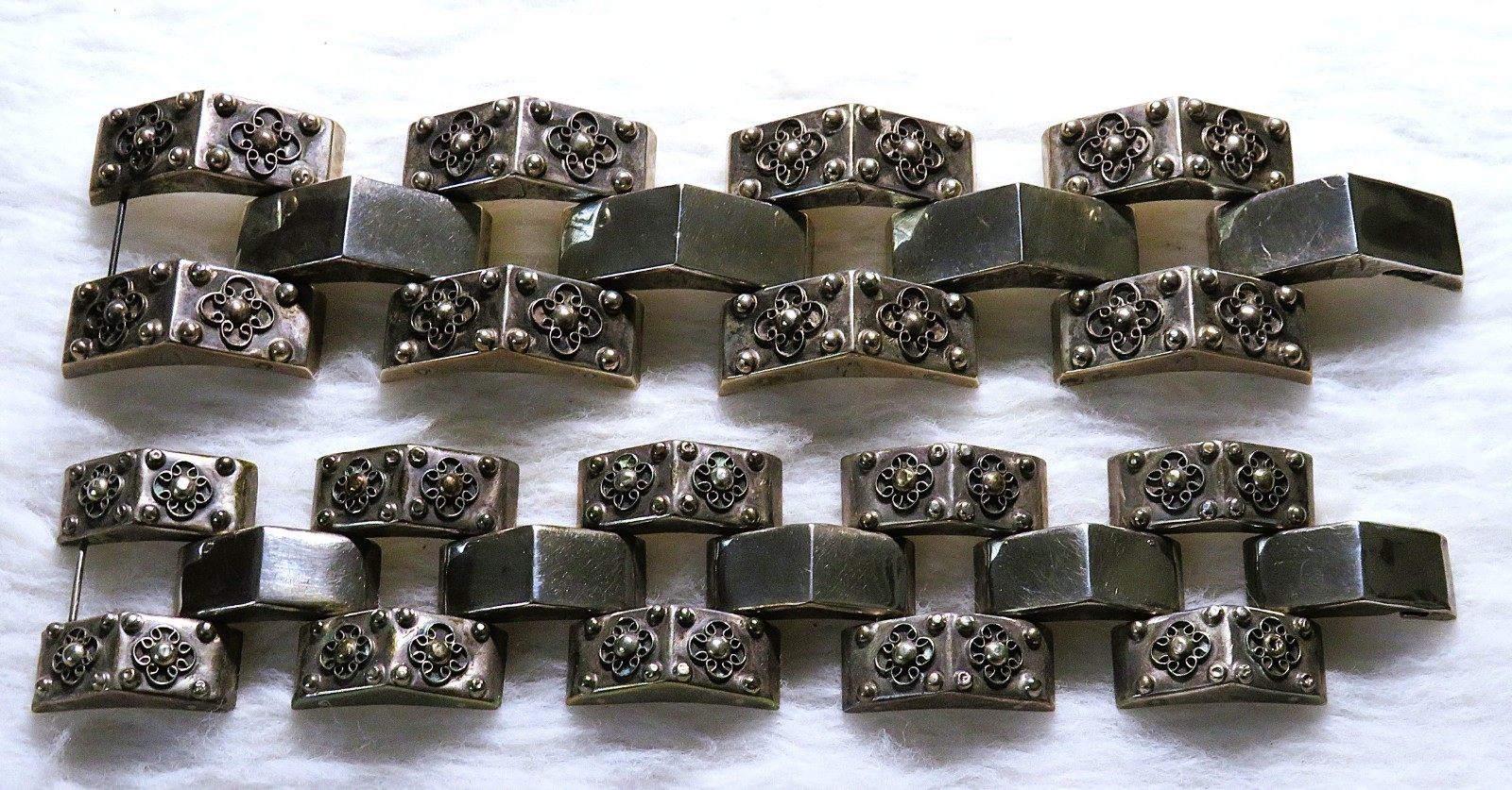 2 Taxco, sterling silver panel Bracelets