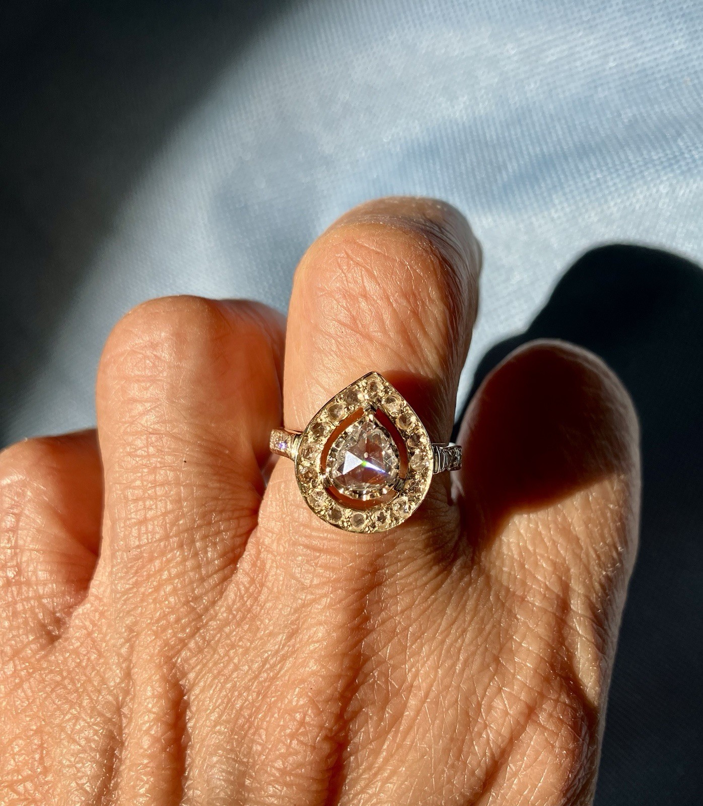Vintage 14K Gold Rose-Cut Diamond Halo Ring