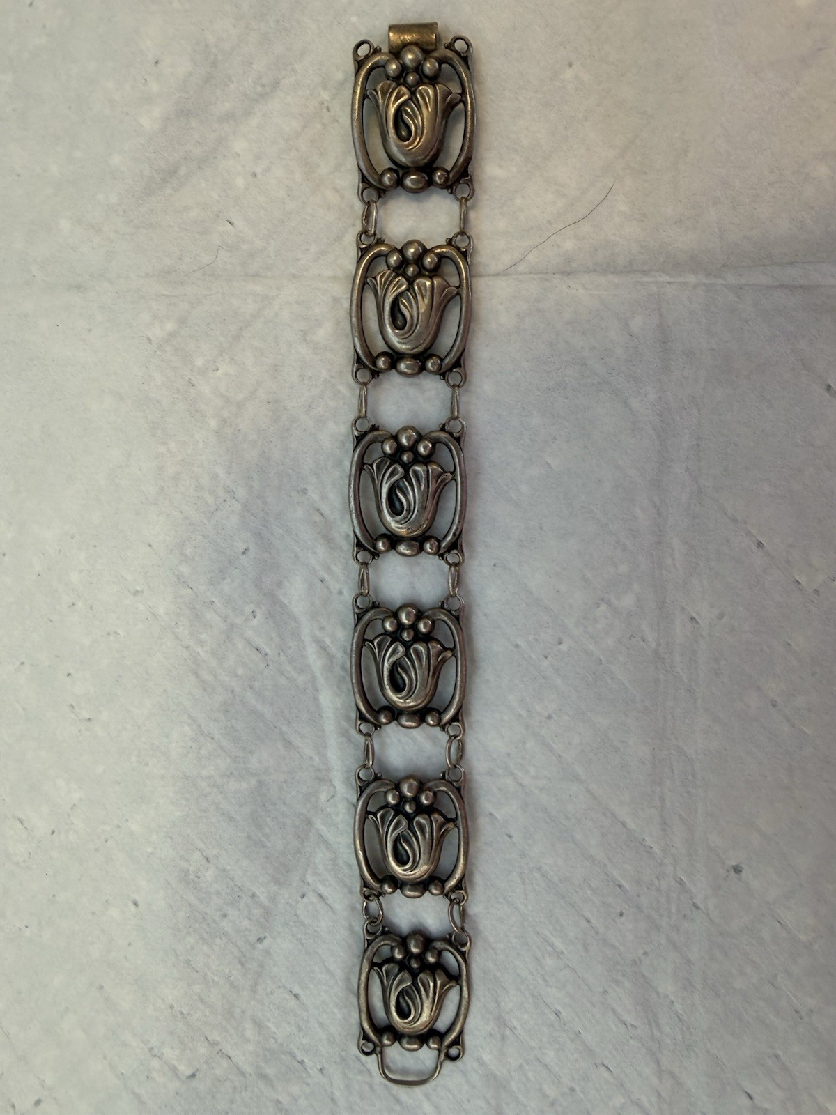 925 Sterling Silver Vintage Bracelet DANECRAFT Tulip Floral Panel Link