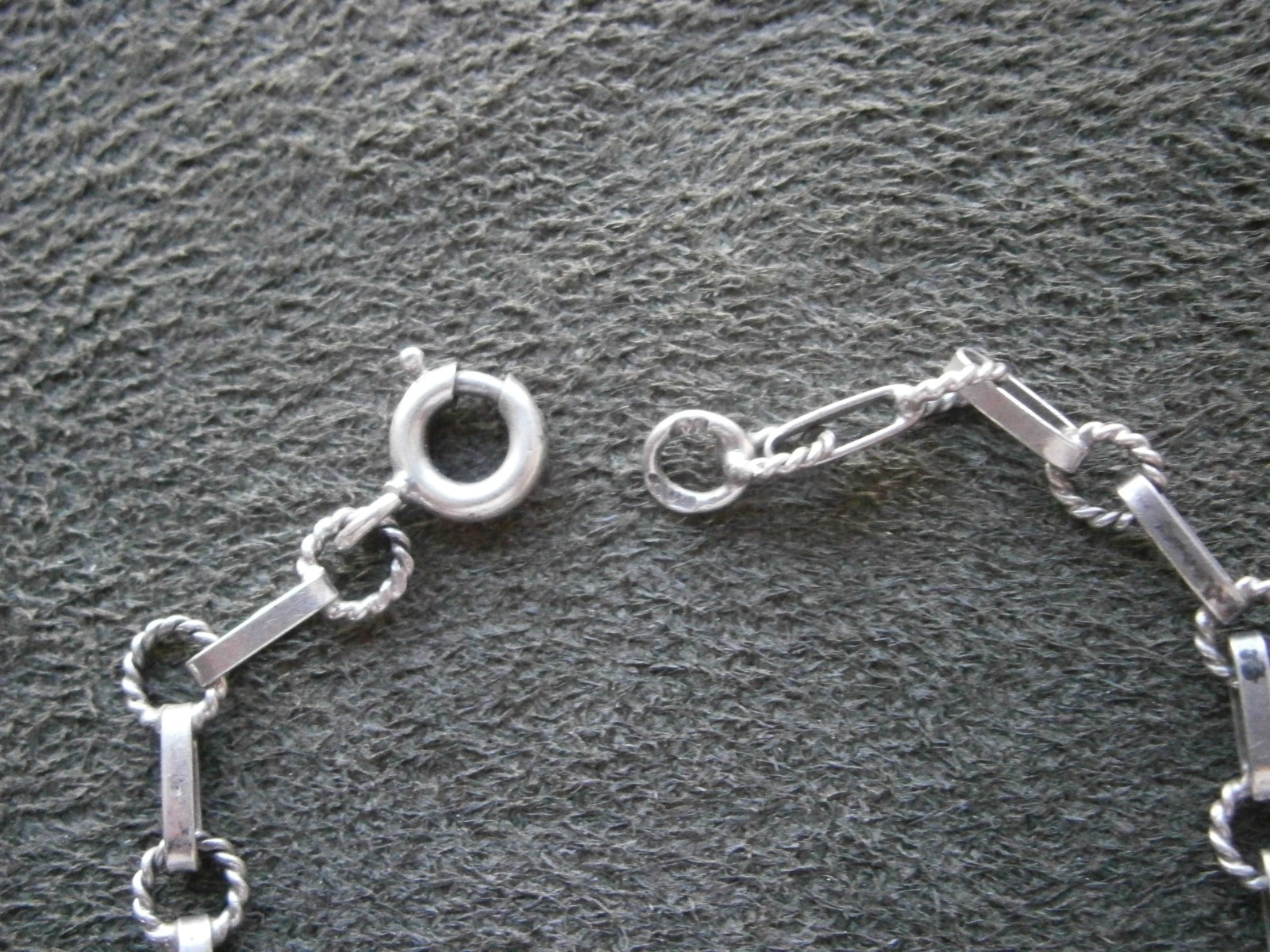 Dainty Textured Bar & Rope Link Chain Vtg 800 Silver Charm Bracelet 7.5″ ~ 2.5g