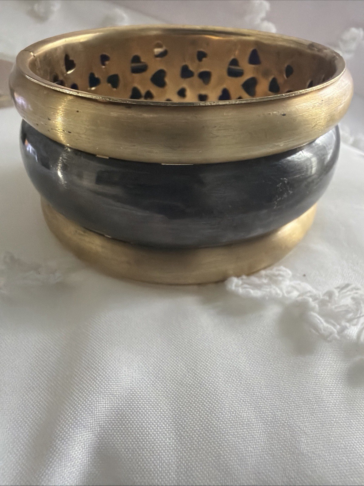 Vintage Brass Bangle: Hollow Heart Cutout Bracelet, Made in India