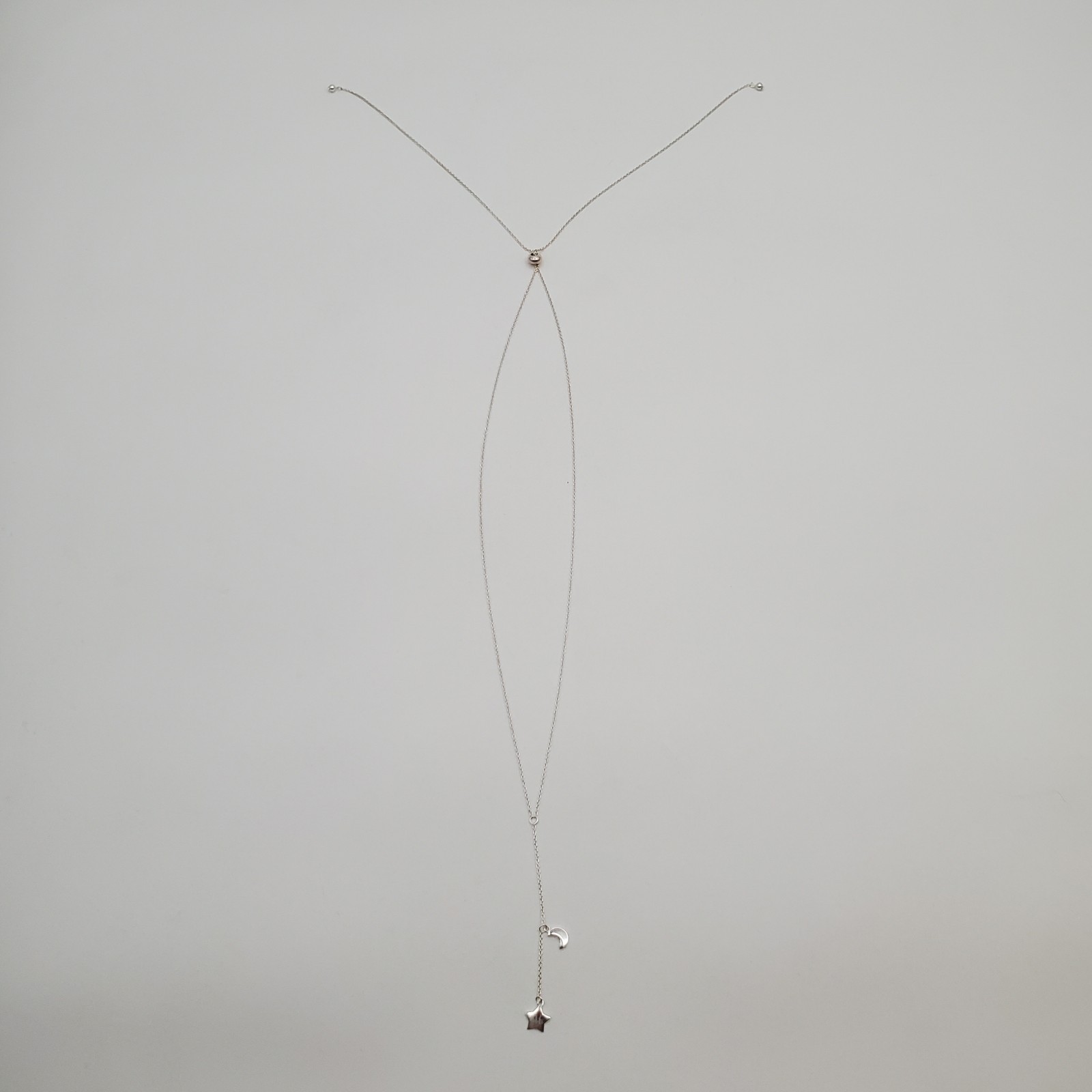 VTG 925 Moon Star Y Drop Necklace Adjustable 28in Sterling Silver 3.2g Celestial