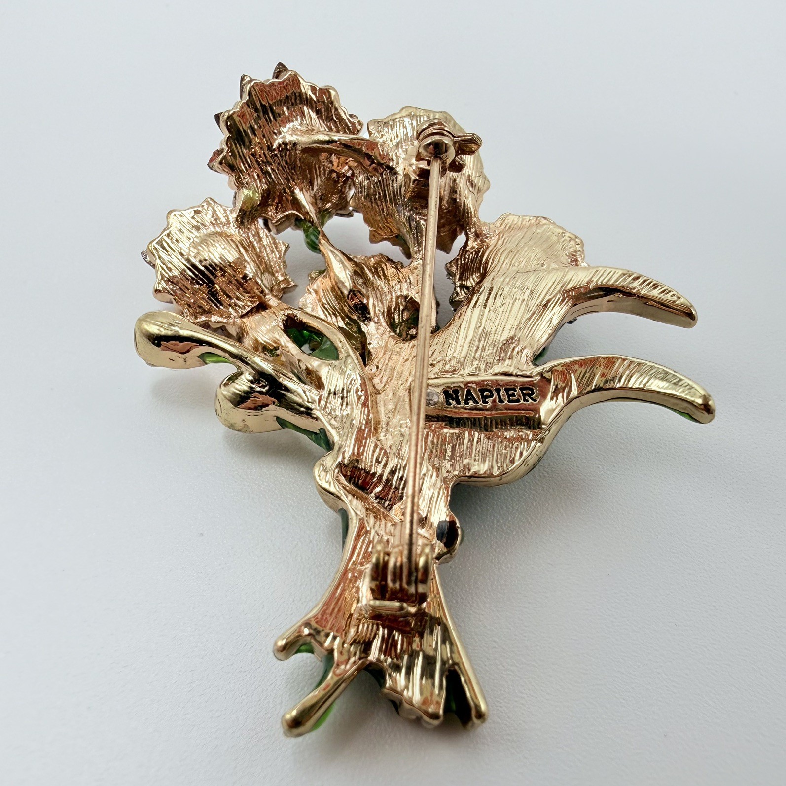Napier Gold-Tone Enameled Colorful Bouqet Flowers Rhinestone Brooch Pin