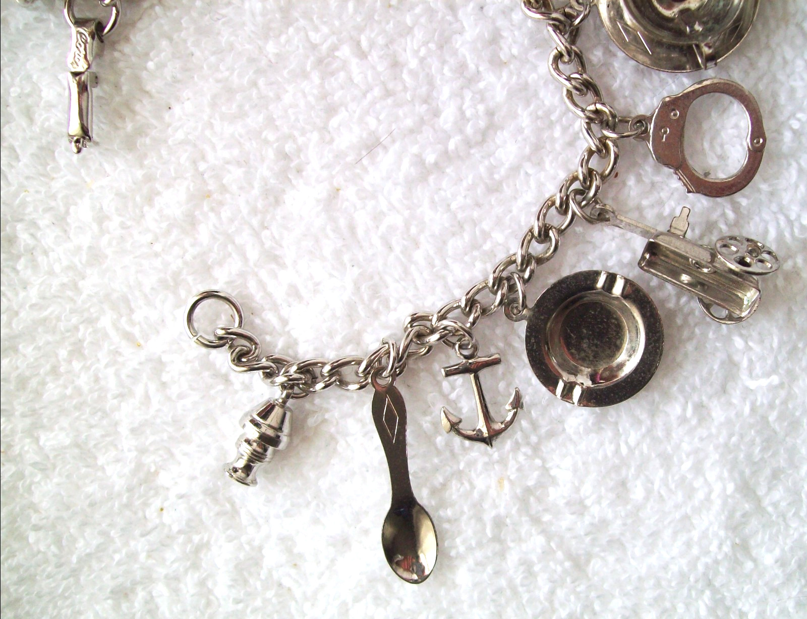 Vintage Coro Bright Silver-Tone Charm Bracelet with 15 Charms