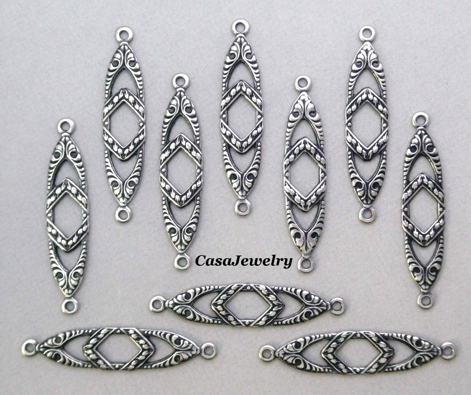 #1485 ANTIQUED STERLING SILVER PLATED ART NOUVEAU 2 RING CONNECTOR – 12 Pc Lot
