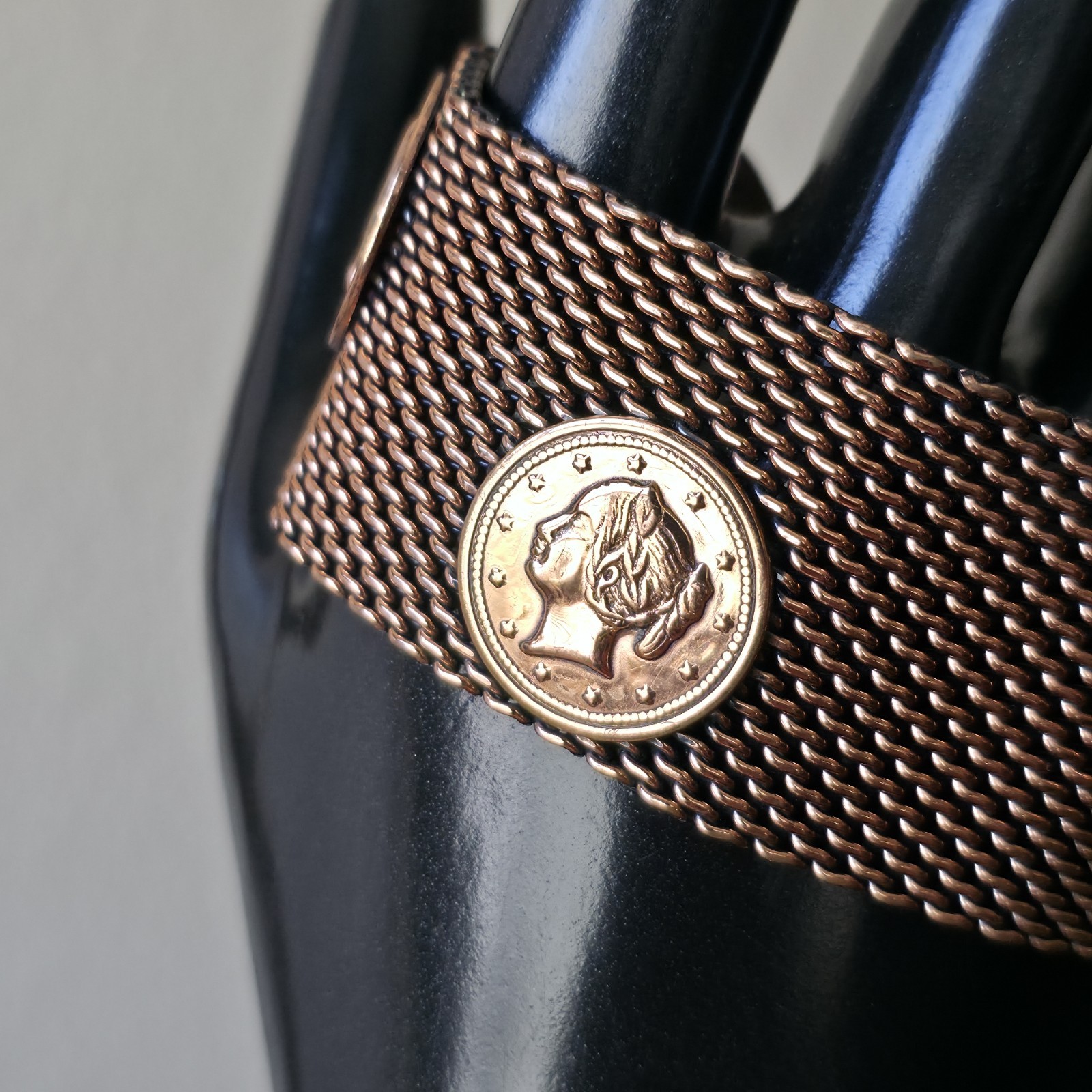 COPPER MESH COIN Bracelet MEDALLION STATEMENT