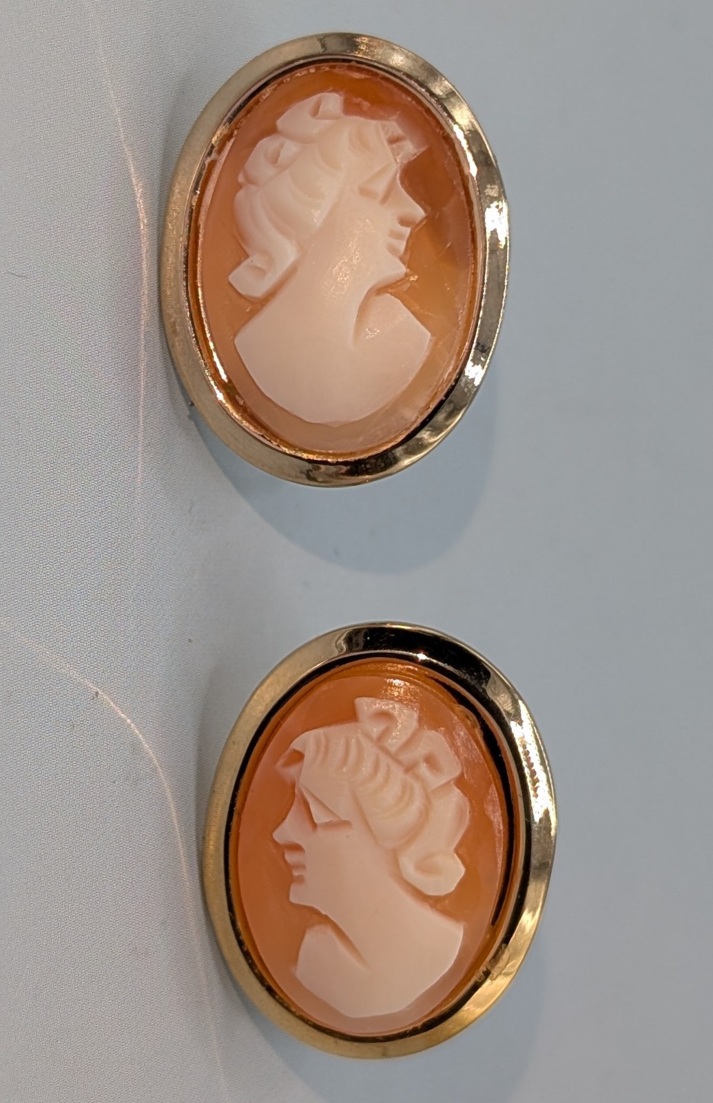 VTG Shell Cameo Set – Sterling Silver/Vermeil Brooch Earrings Victorian Revival