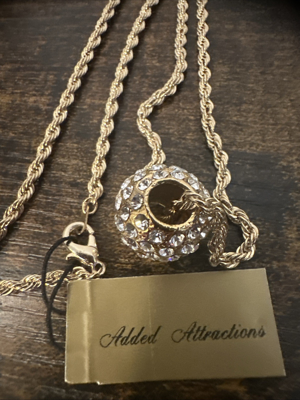 Vintage Added Attractions Gold Tone Pave Rhinestone Ball Slide Pendant Necklace