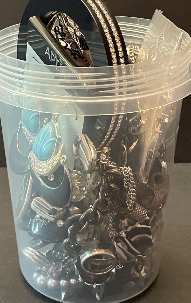 Mystery Jewelry Jar BOLD CHUNKY Curated Black Silver All Wearable Glam Runway