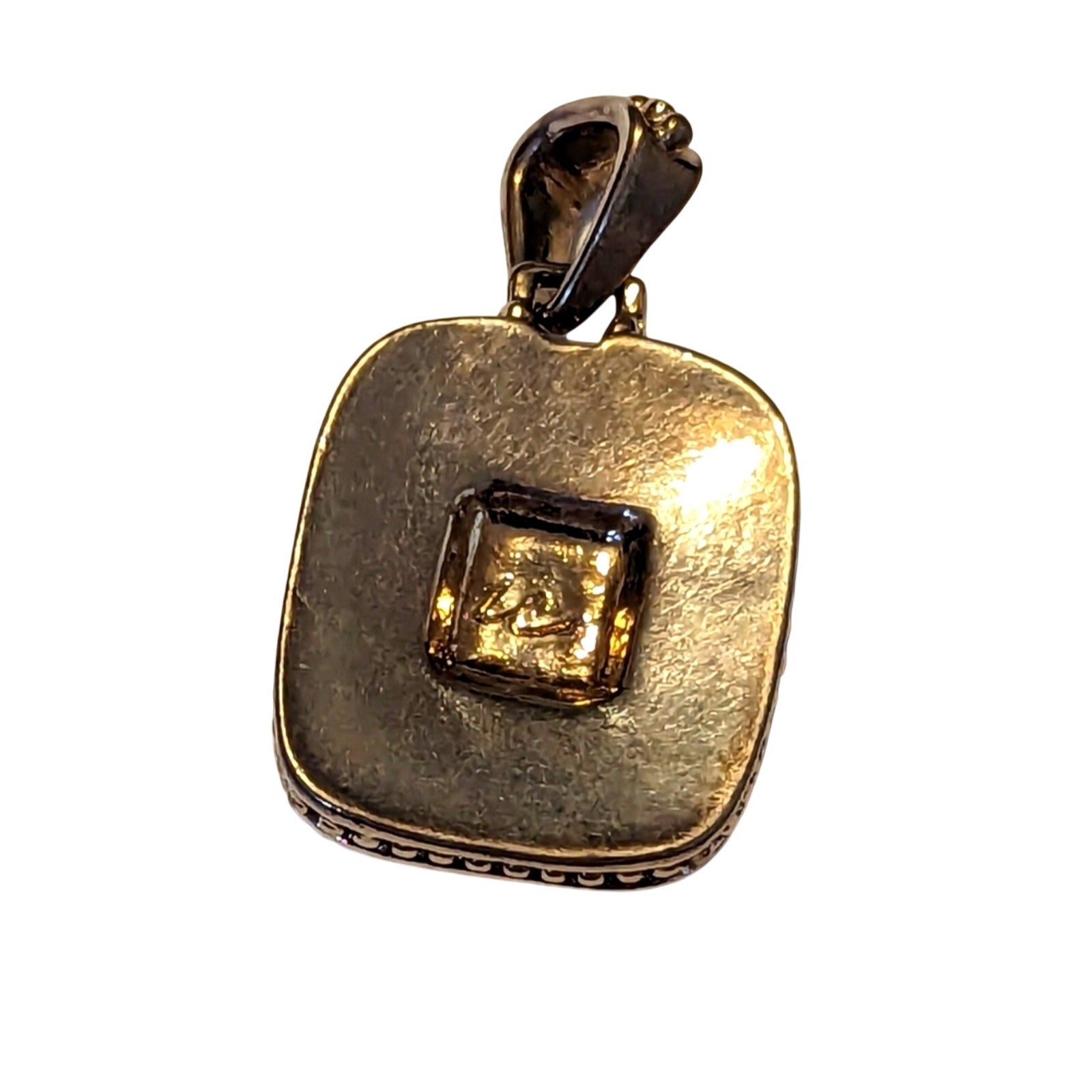 Vintage Liz Claiborne Rectangle Amber Rhinestone Silver Tone Necklace Pendant