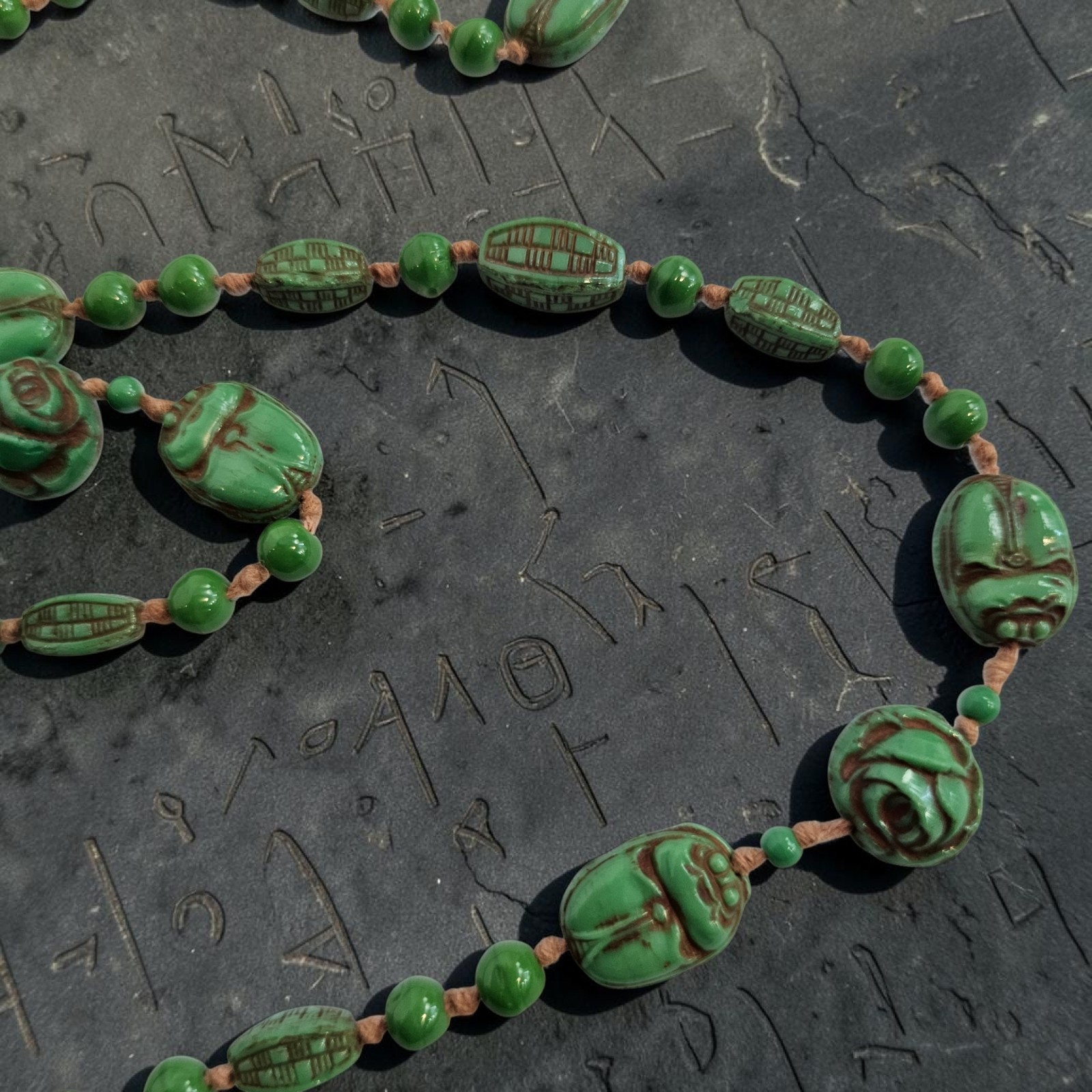 Antique Neiger Brothers 1920s Art Deco Egyptian Revival Czech Scarab Necklace