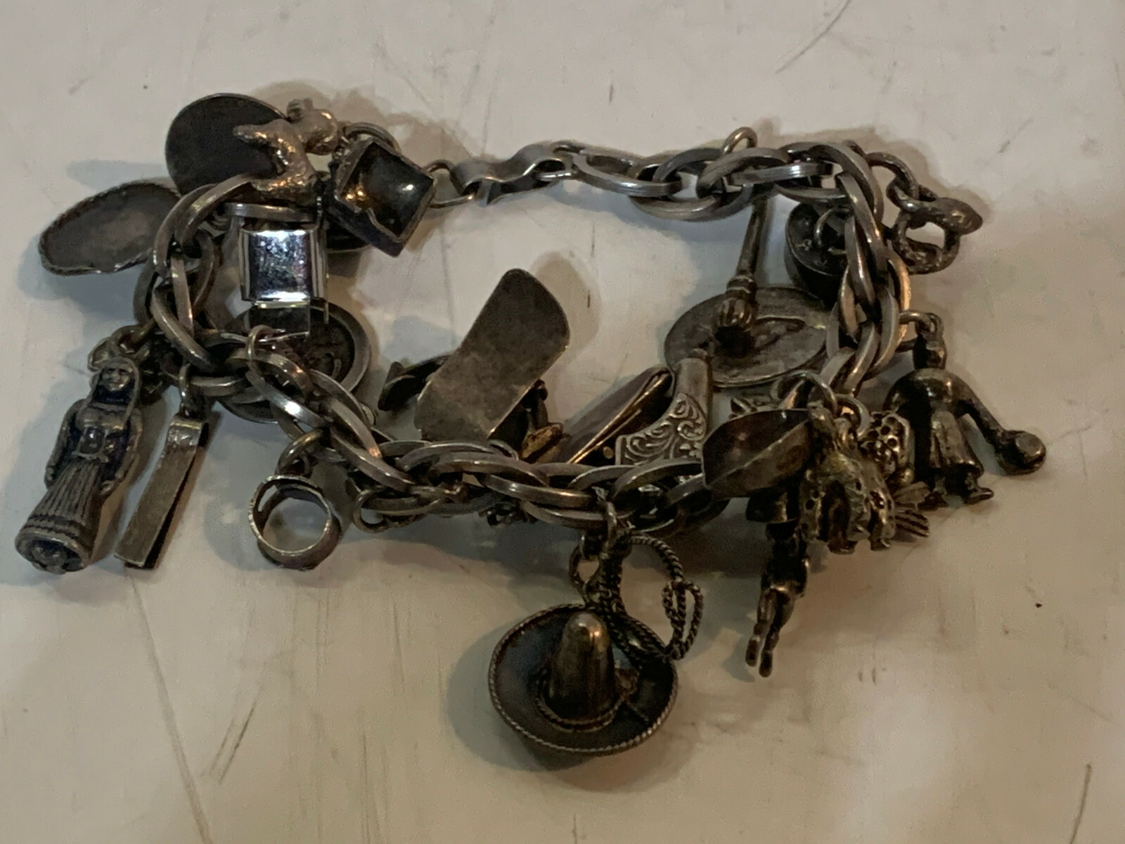 Vtg Sterling Silver Charm Bracelet 25 Charms Mexico Native American Figure Other
