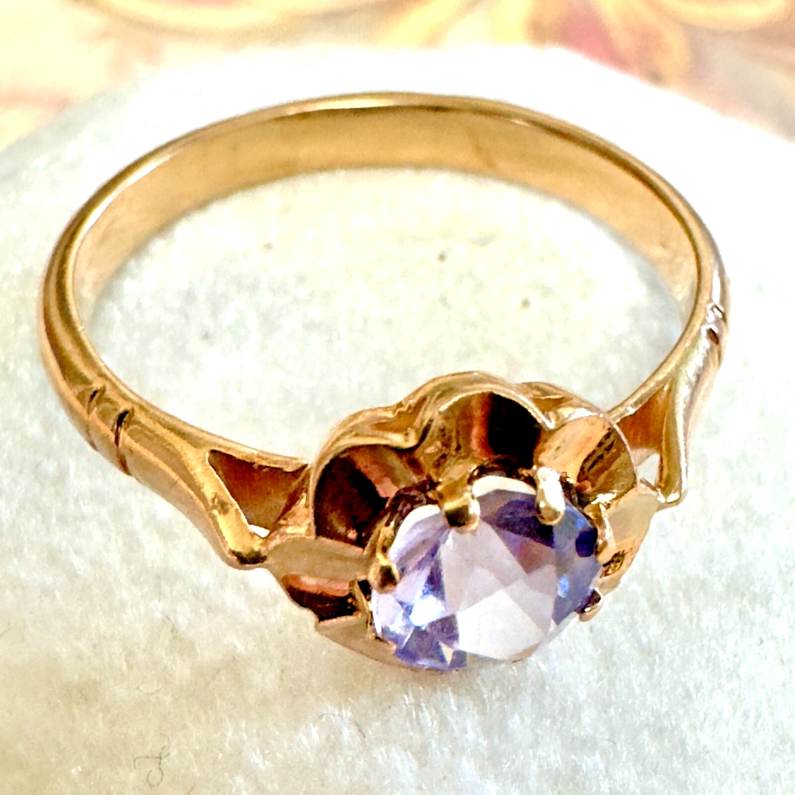 Size 8.5 Vintage 583 14K Rose Gold Gemstone Ring – East European USSR Era #1372