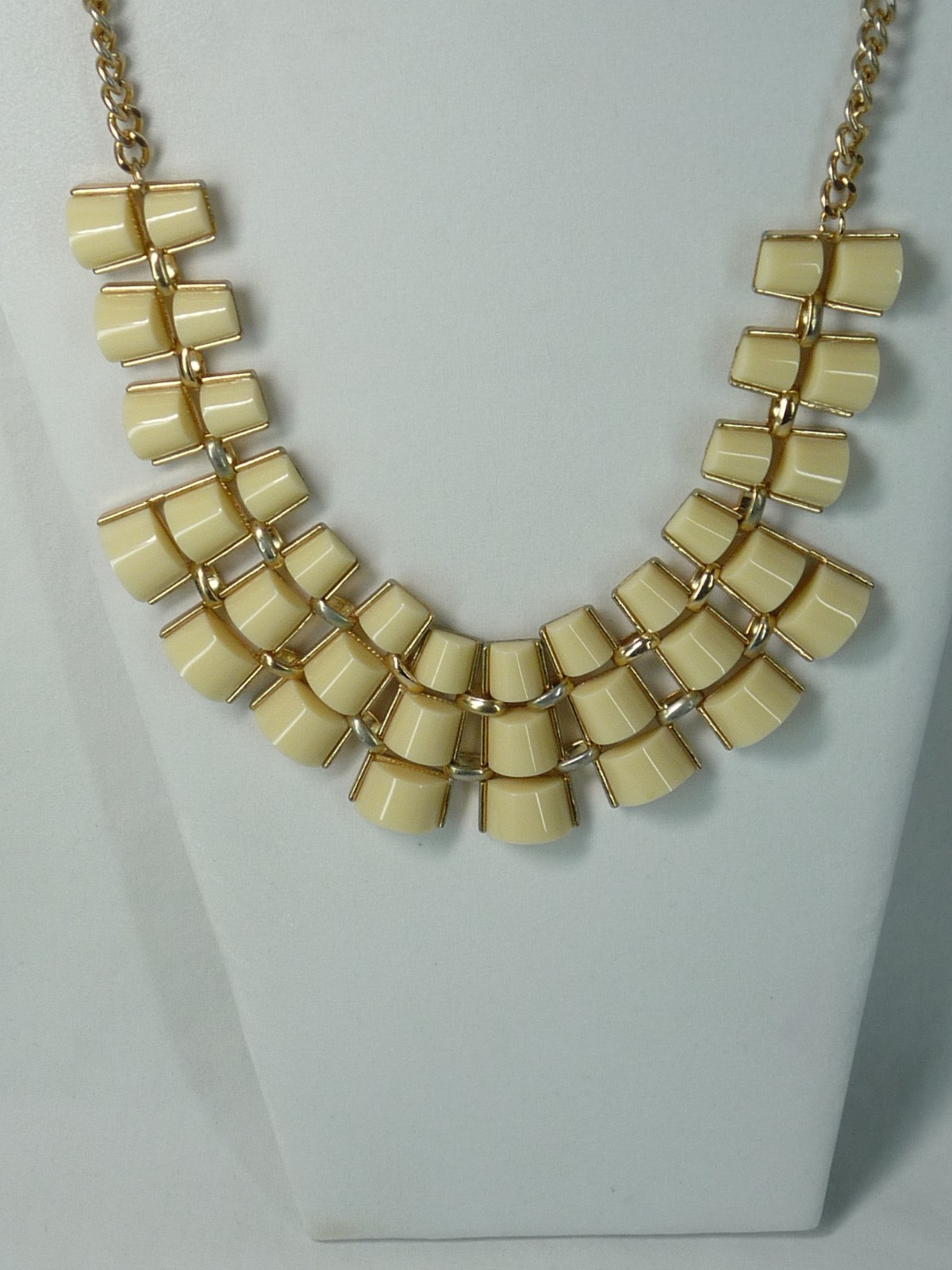 Mika Signed Statement Modernist Necklace Gold Tone USA Seller