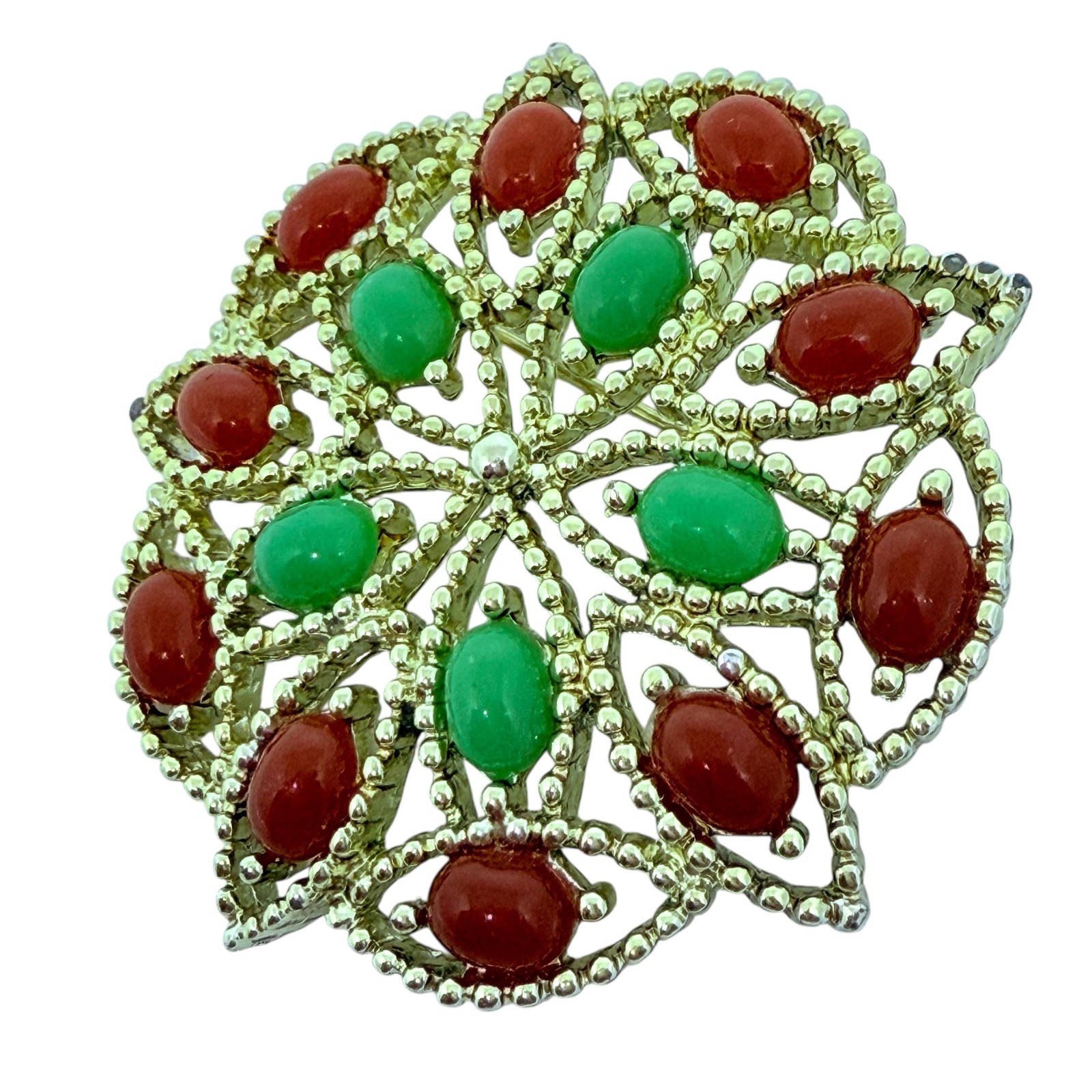 SARAH COVENTRY signed gold tone faux gemstones designer brooch