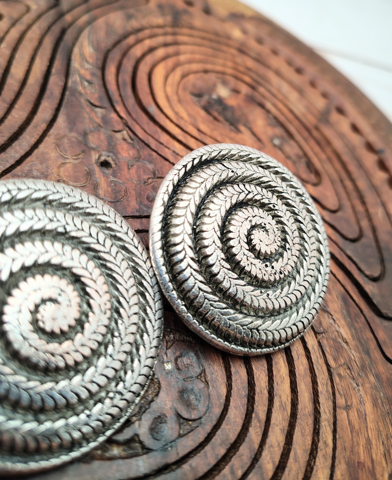 Jeff Lieb Antiqued Silver Spiral Earrings. Clip On, Signed