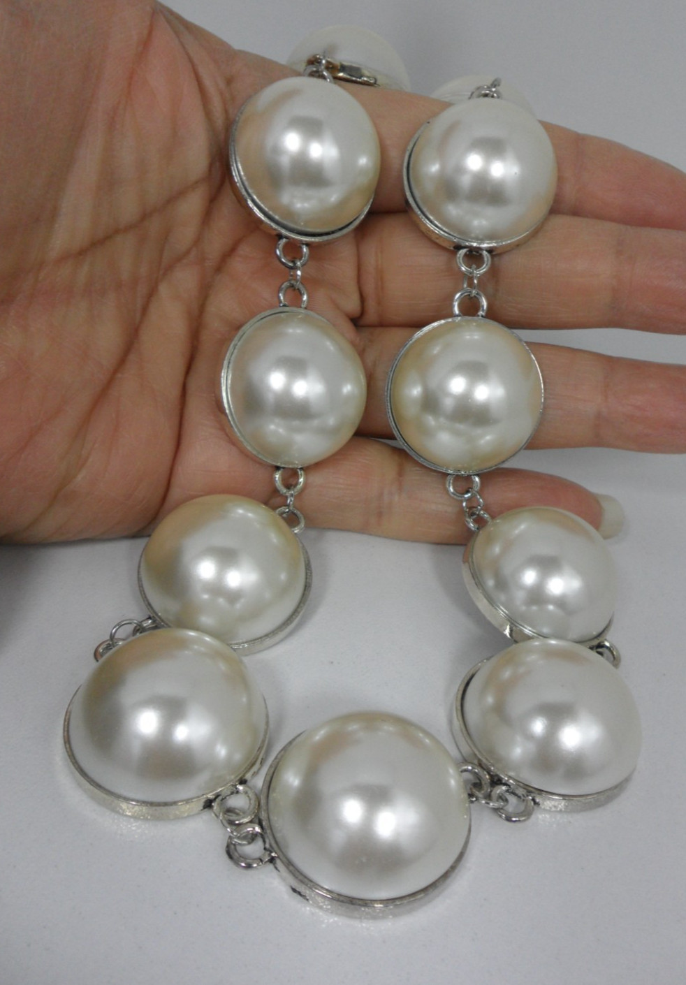 Georgian Riviere Necklace Domed Japanese Cultura Faux Pearl Cabochon Collar Vtg