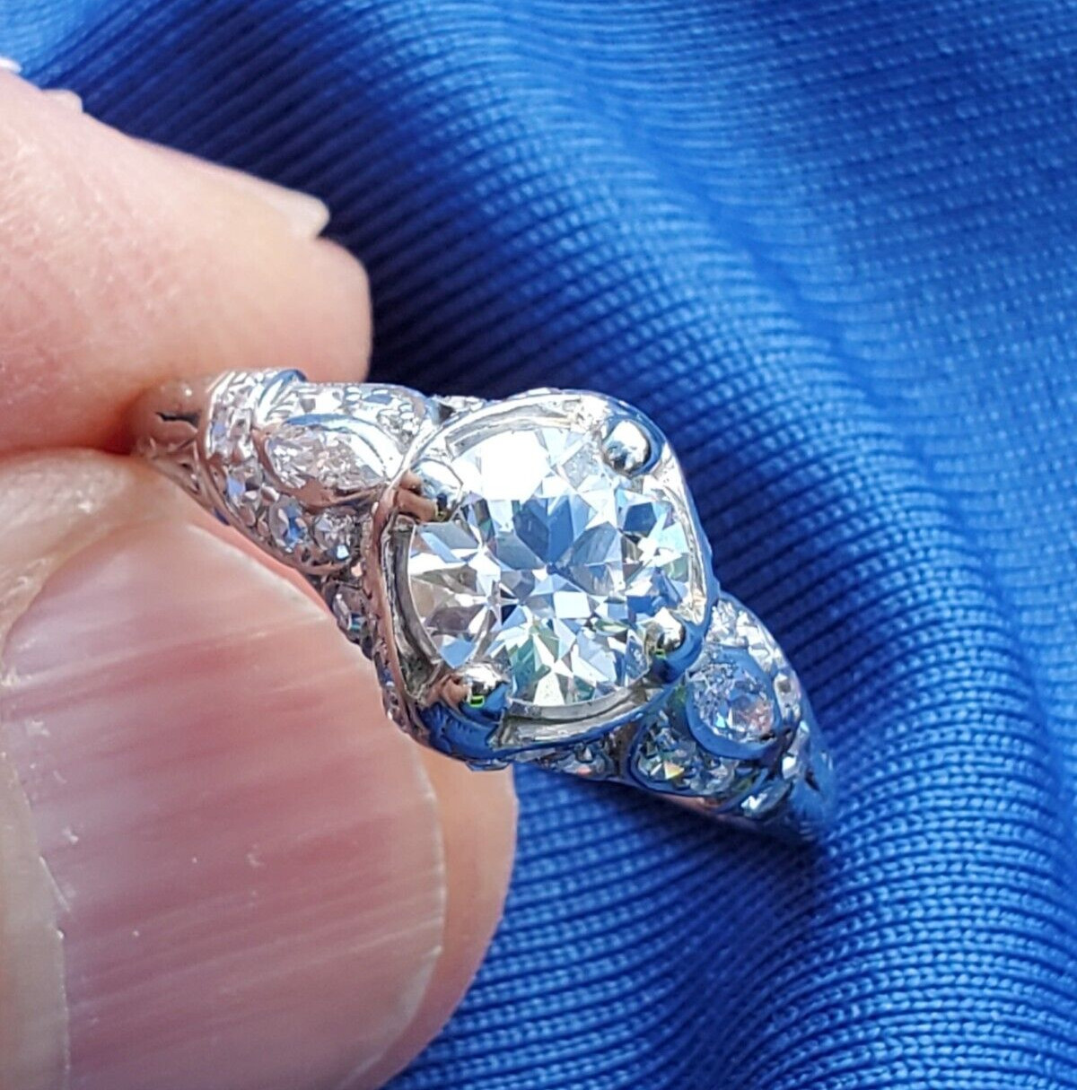 Original EARTH MINED DIAMOND Deco Engagement Ring Vintage PLATINUM Solitaire 2CT