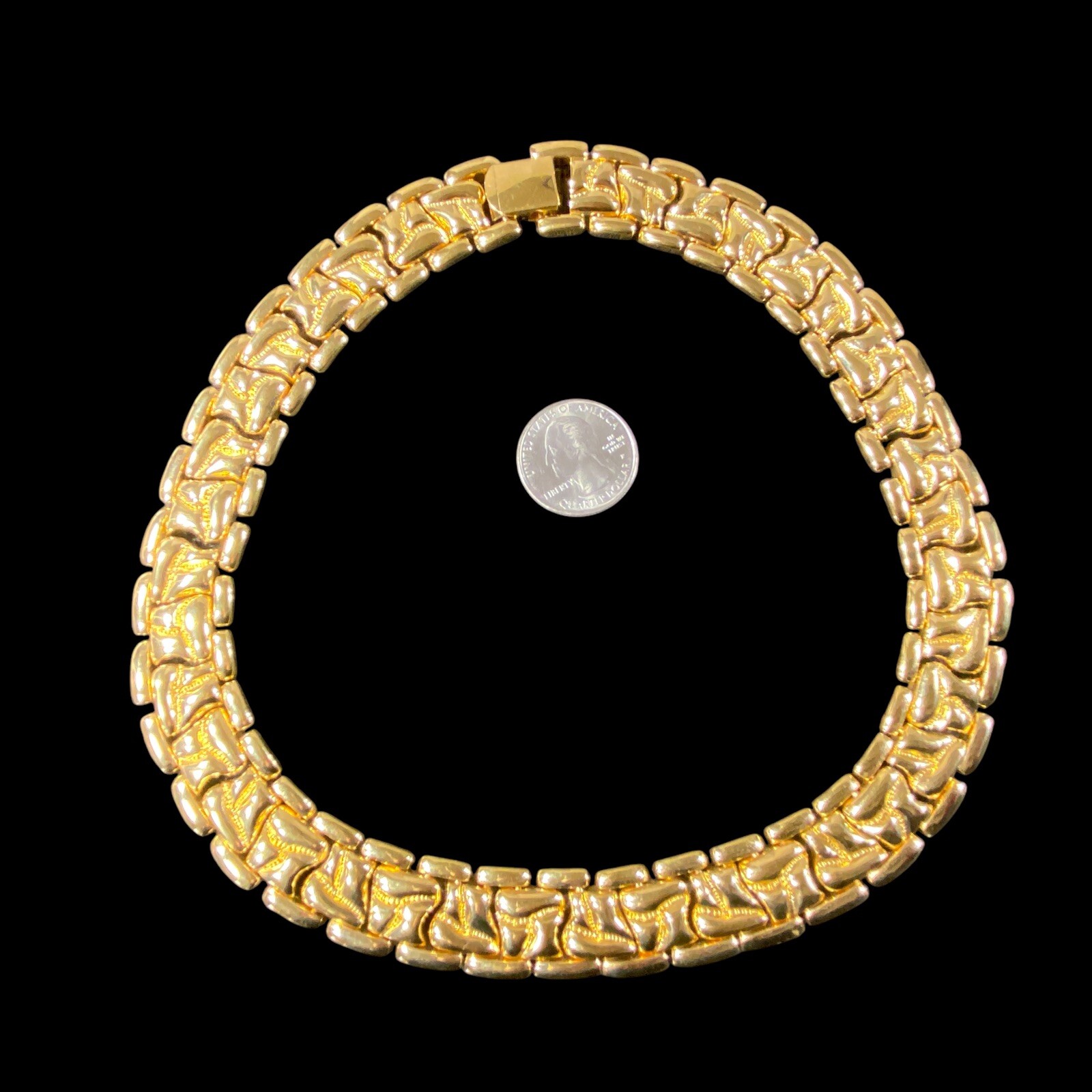 Vintage Gold Tone Linked Choker Collar Statement Necklace 12 in