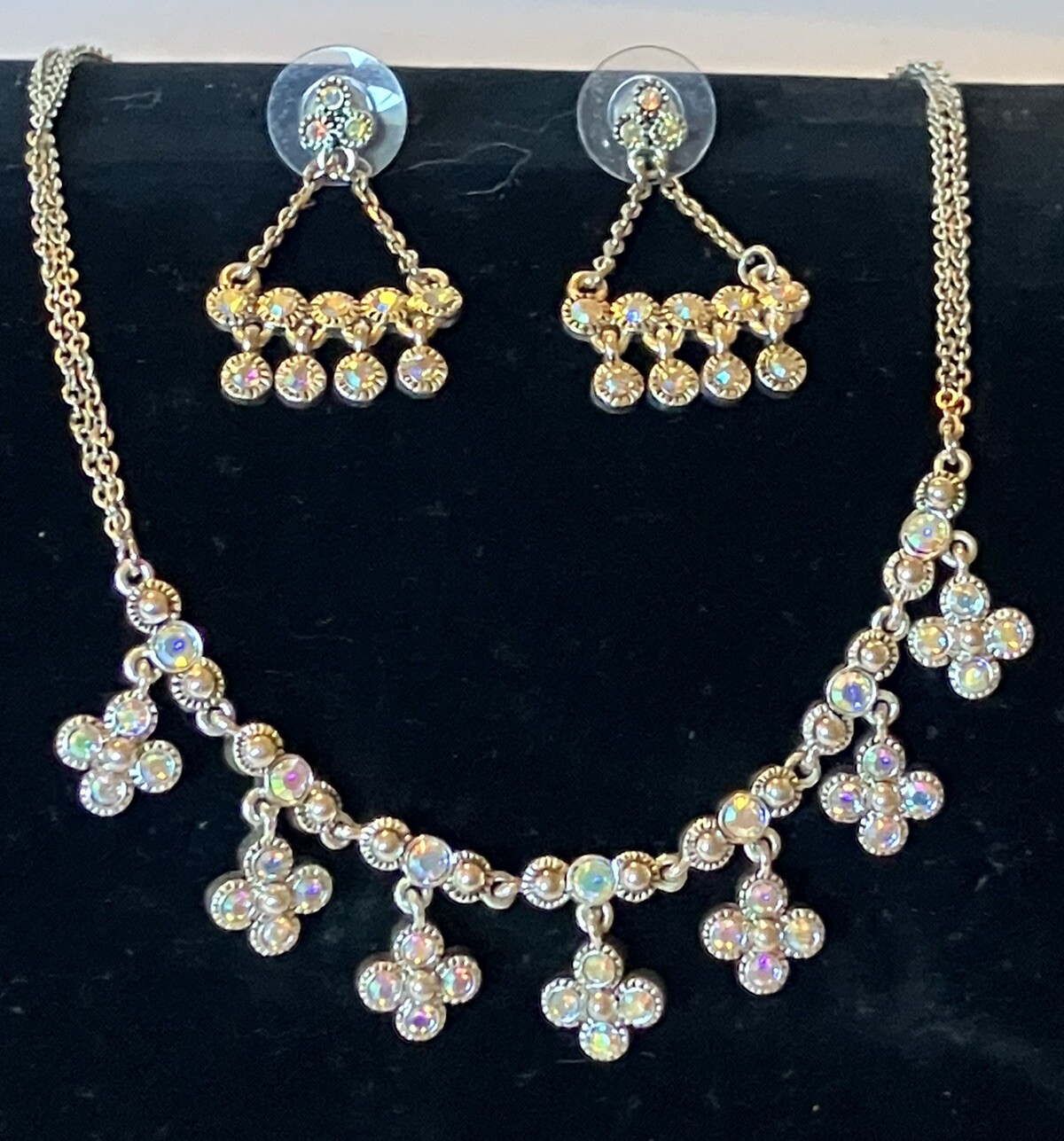 Vintage Napier Aurora Borialis Rhinestone Necklace And Earring Set 16 Inches