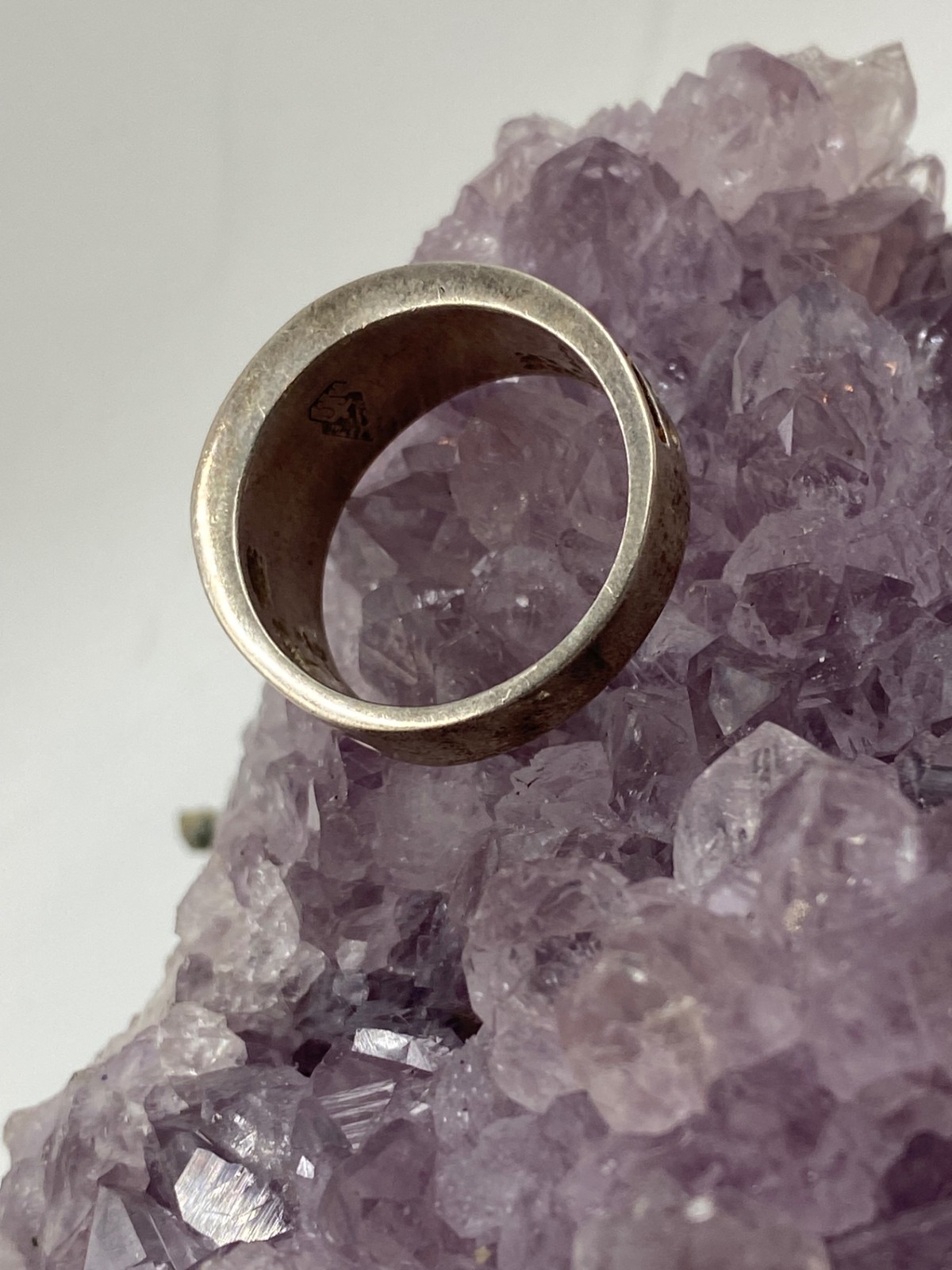 Vintage Sterling Silver Inlay Band Ring Size 10