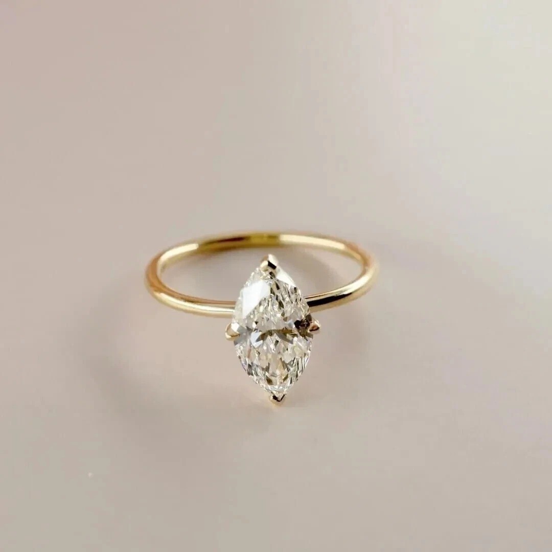 1.7Ct Marquise Cut Lab Created Diamond Engagement Solitaire Ring 14K Gold Finish
