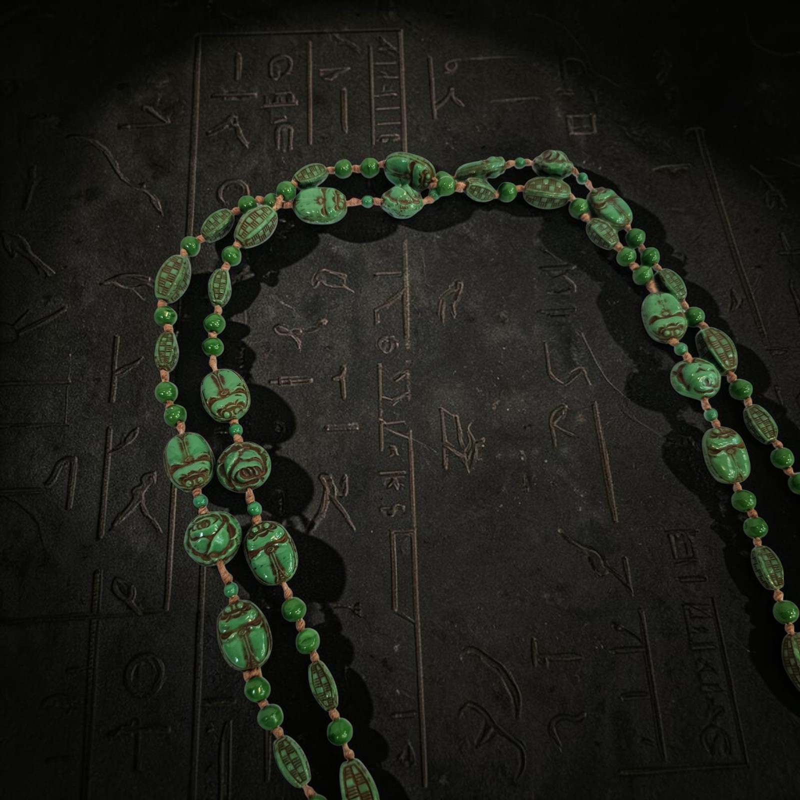Antique Neiger Brothers 1920s Art Deco Egyptian Revival Czech Scarab Necklace