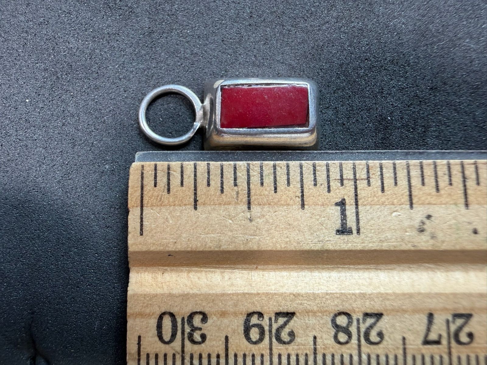 2.41g Vintage Sterling Silver 925 Rectangle Red Pendant Geometric Modern M