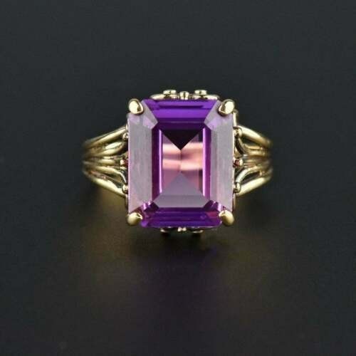 Art Deco 5.10 Ct Purple Diamond Vintage Wedding Ring 14K Yellow Gold Finish