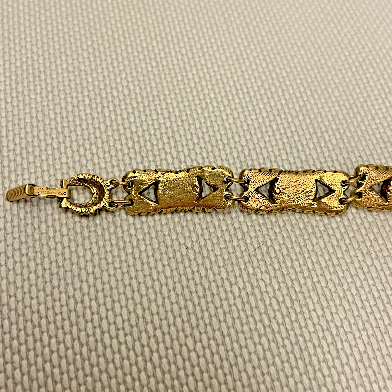 Vintage Goldette N.Y. Gold Tone Art Nouveau Bracelet w Faux Turquoise Cabochons