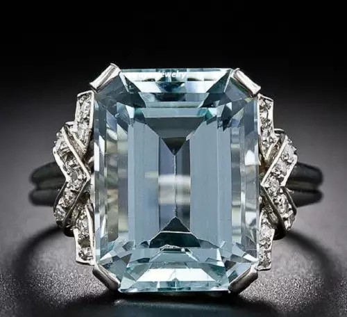 Vintage Art Deco style 9.69 CT Aquamarine 925 Sterling Silver wedding Ring