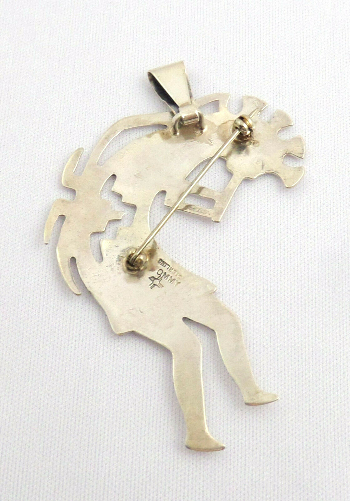 VTG Native Sterling Kokopelli Brooch – Pendant 2.5” Long Signed OMMY 10.9 Grams