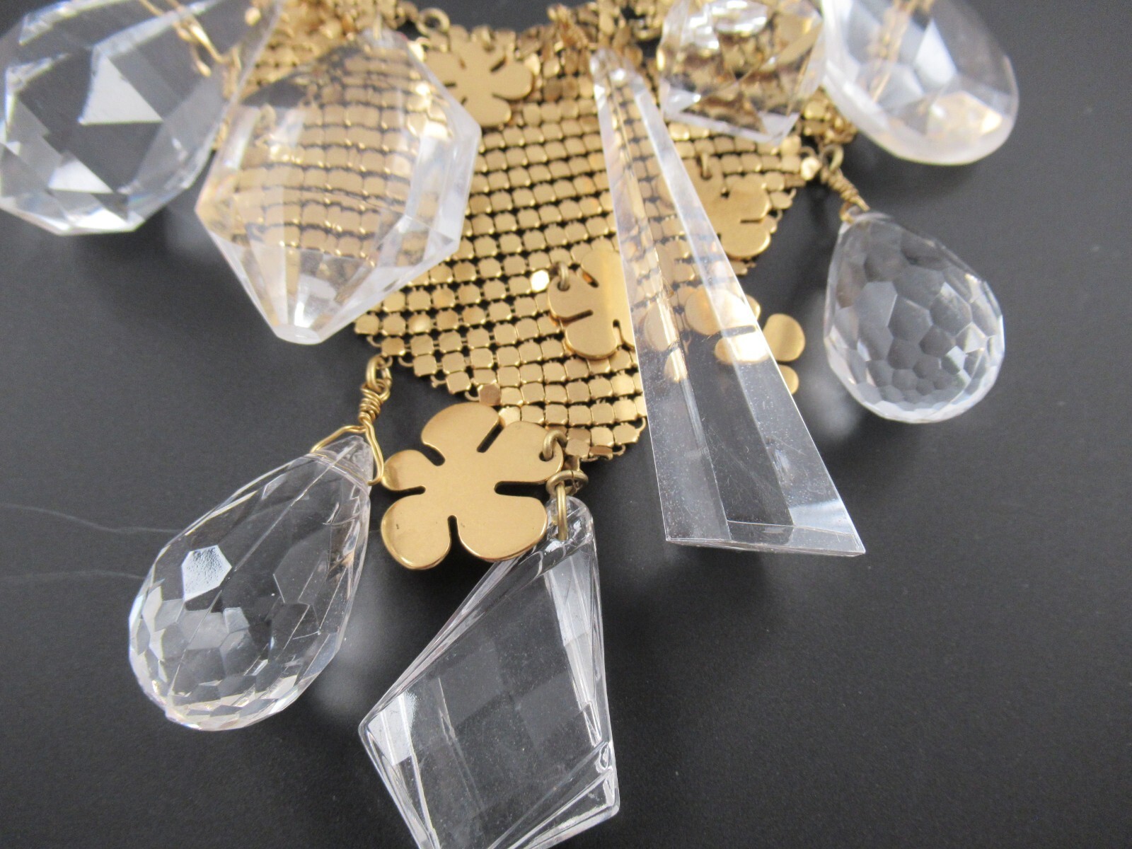Signed Pilgrim Danish Design Gold Tone and Acrylic Prism Necklace 14.5″ + 3″ Ext