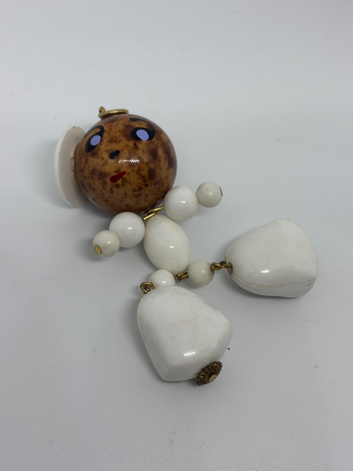 Vintage 40s 50s Articulated Parisian Frenchman Person Beaded Pendant Charm 2.5″