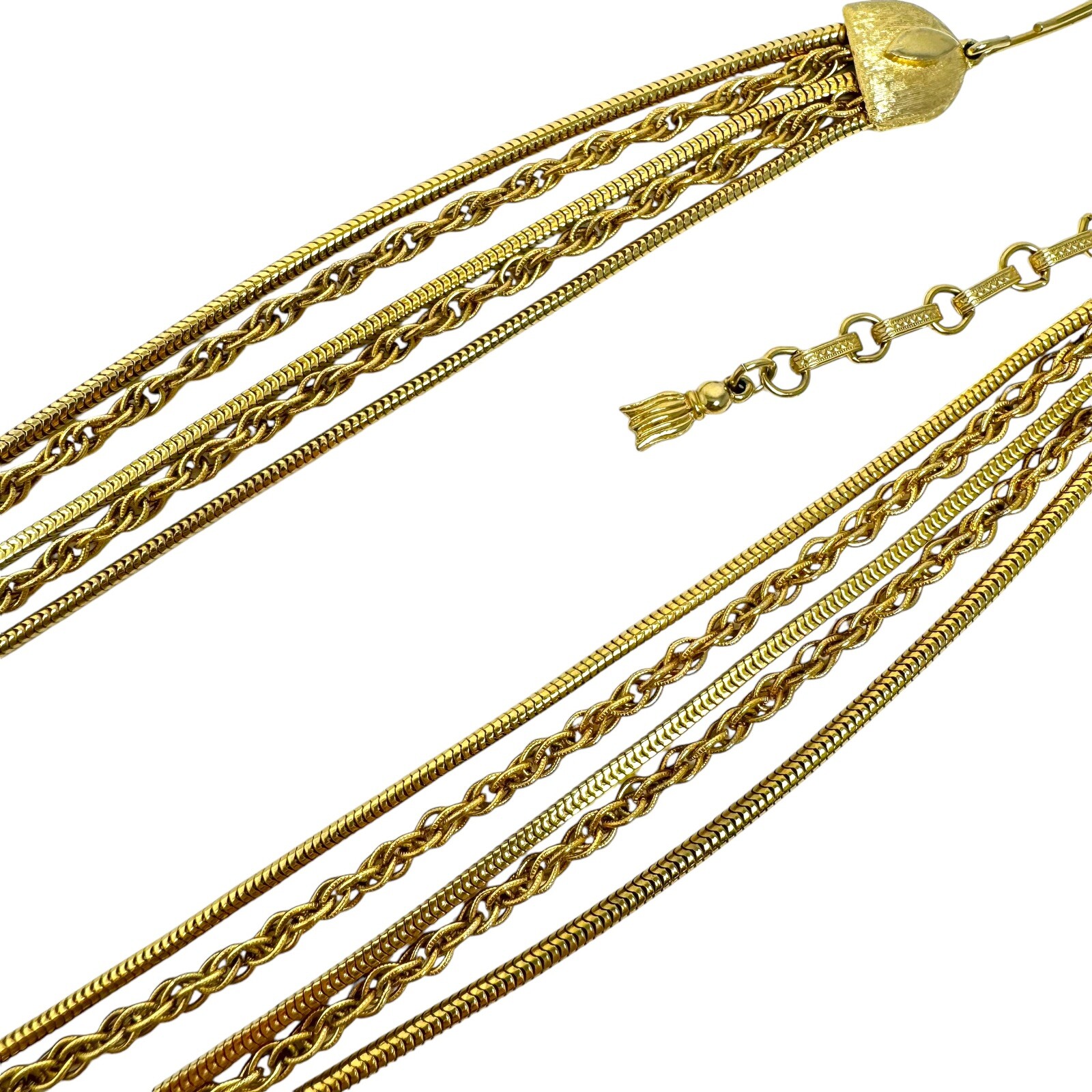 Vintage Gold Tone 5 Layered Flat Serpentine and Multilink Chain Collar Necklace