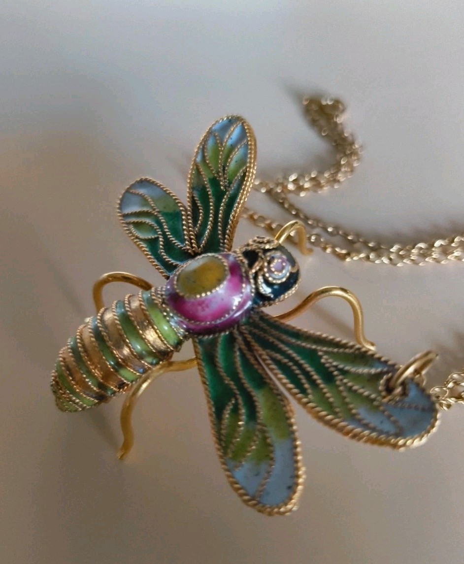 Cloisonné Enamel Dragonfly Ornament Or Pendant NYCO 24″ Chain #0112