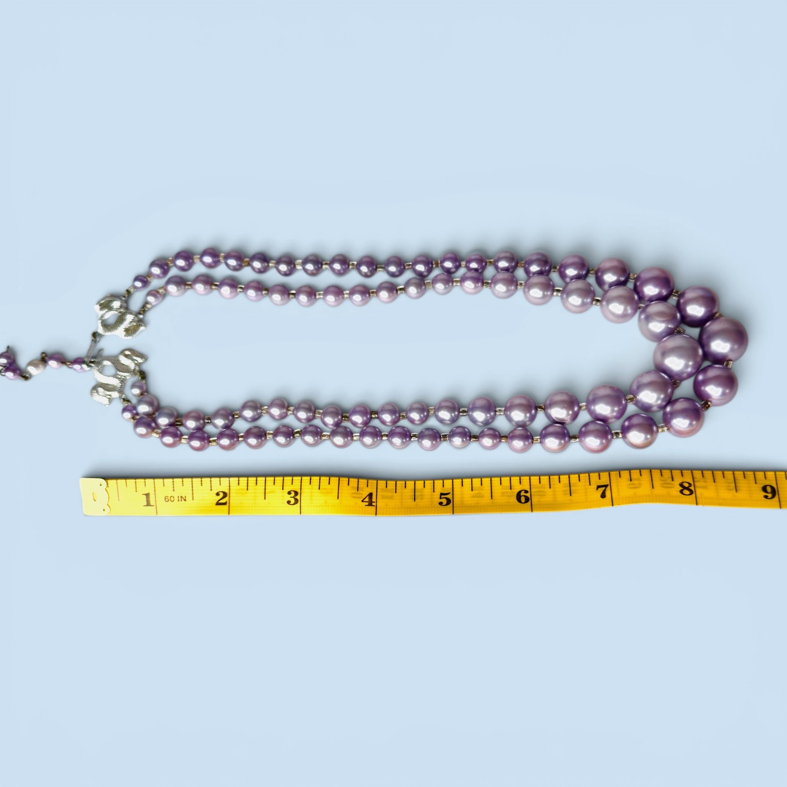 VTG Japan Lavender Purple Double Strand Beaded Necklace Graduated Faux Pearl
