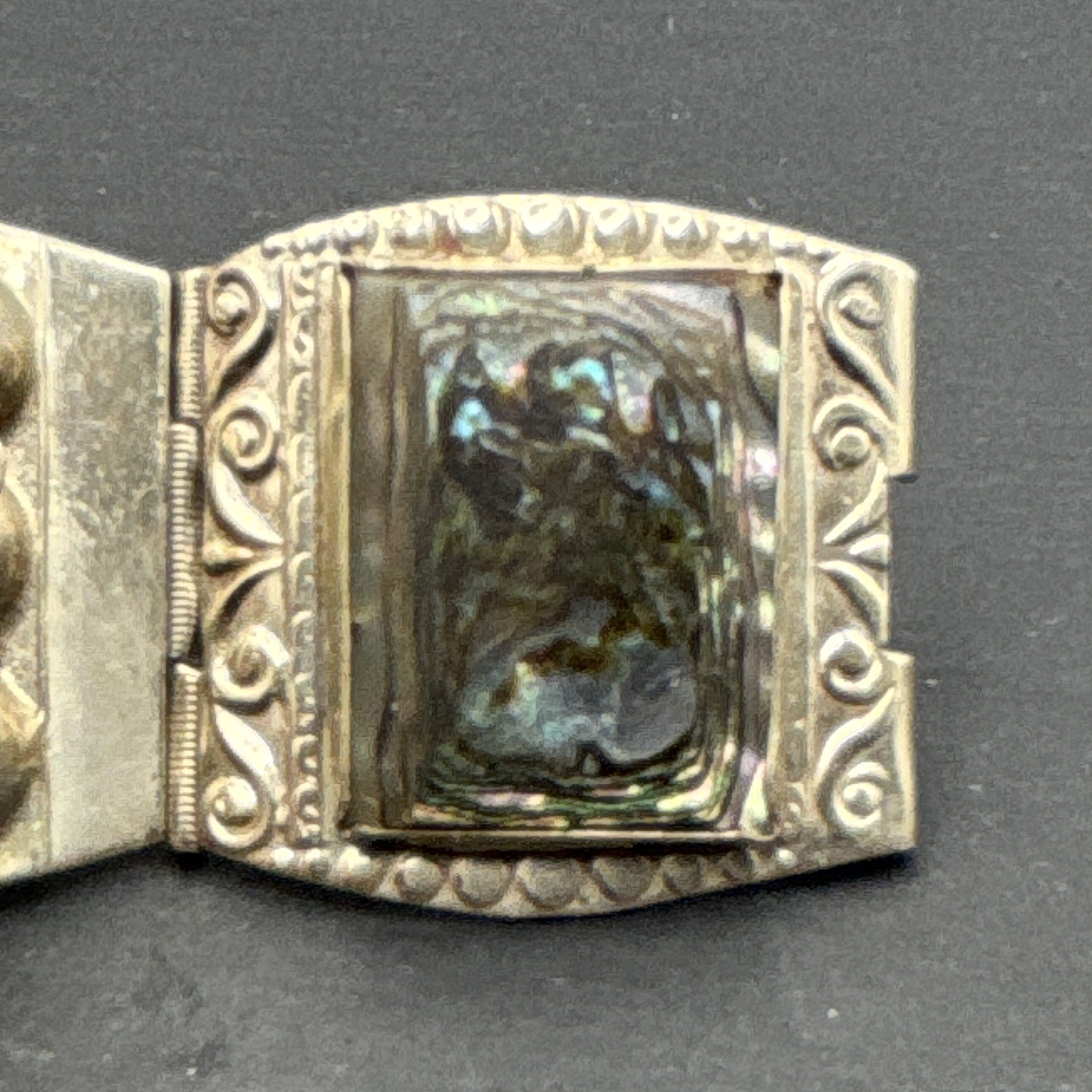 Mexico 925 Sterling Silver Abalone Inlay Panel Link Bracelet w/”Eagle & 3″ Stamp