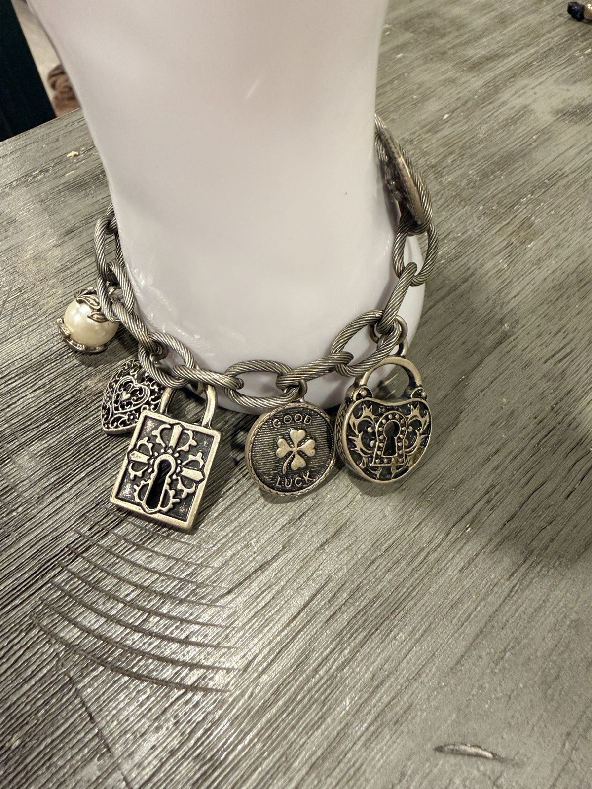 Vintage 90s Y2K American Eagle Brand Love & Luck Charm Bracelet